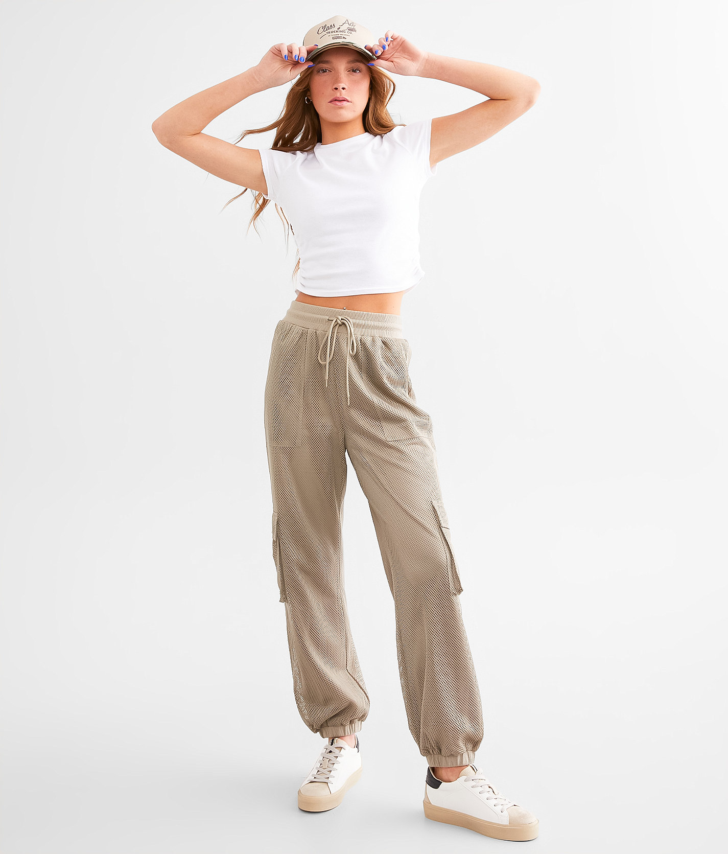Gilded Intent Jersey Net Cargo Jogger - Women's Sweatpants in Olive