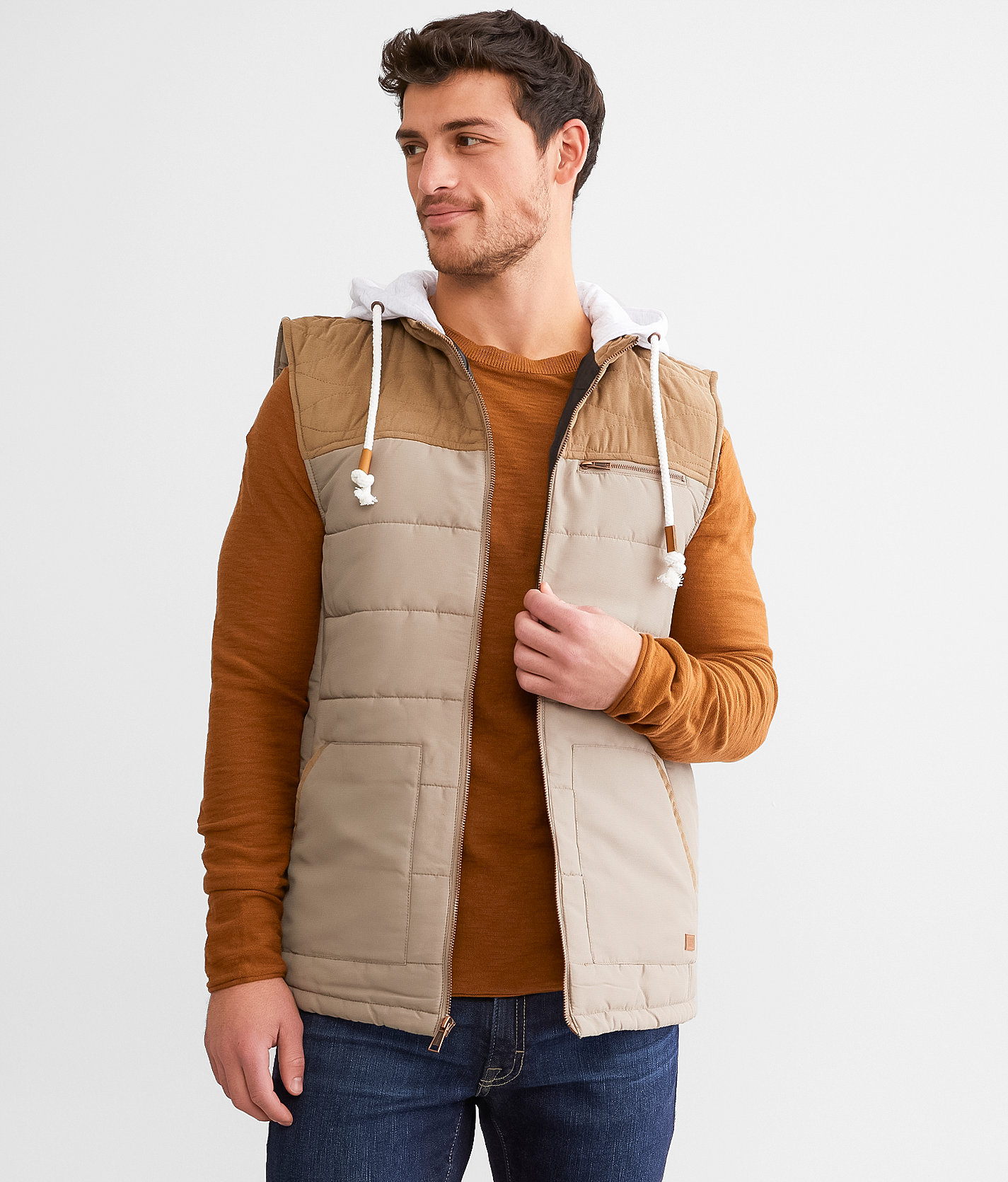 Outpost Makers Color Block Hooded Vest - Men's Coats & Jackets in Tan Dune