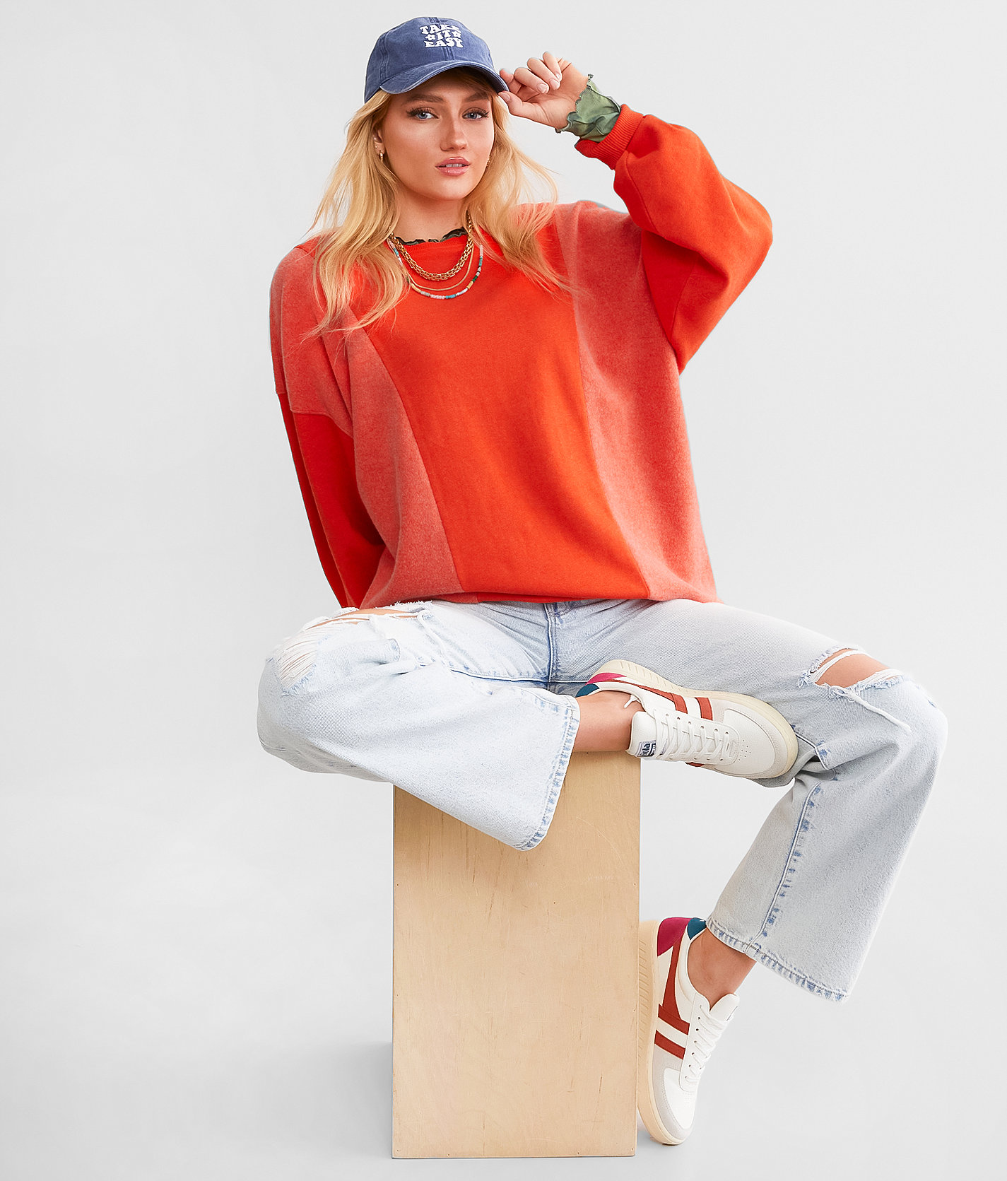 Gilded Intent Pieced Reverse Fleece Pullover - One Size - Women's Sweatshirts in Fiesta