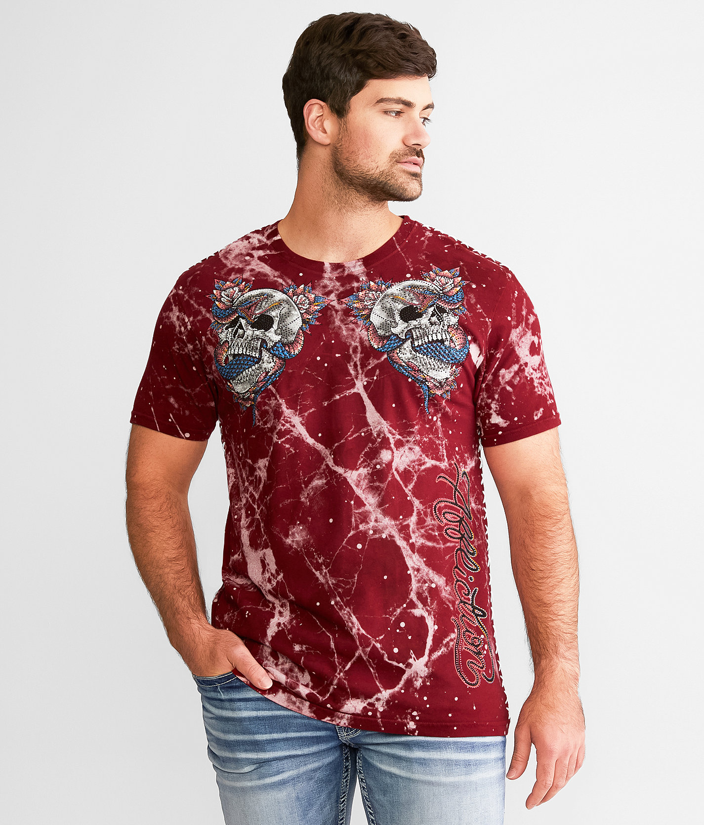 Affliction Brutal Truth T-Shirt - Men's T-Shirts in Burg Dk Burg Crystal Wash