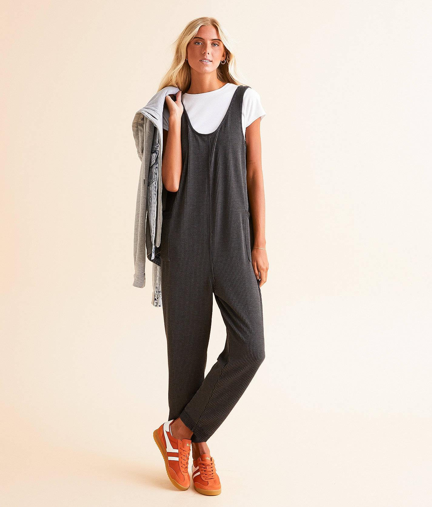 BKE Textured Knit Jumpsuit - Women's Rompers & Jumpsuits in Charcoal