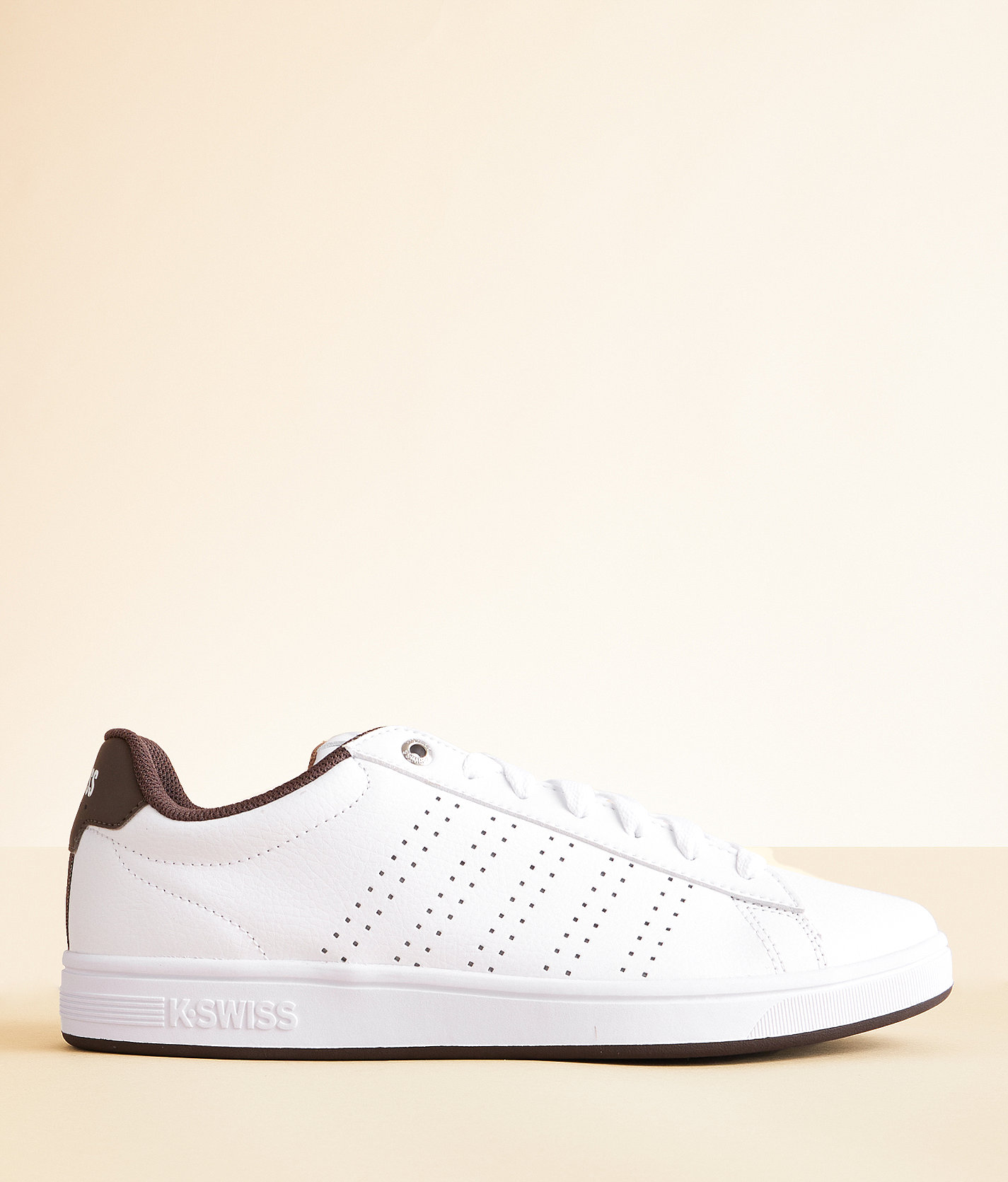 K-Swiss Base Court Leather Sneaker - Men's Shoes in White Toasted Coconut Brn
