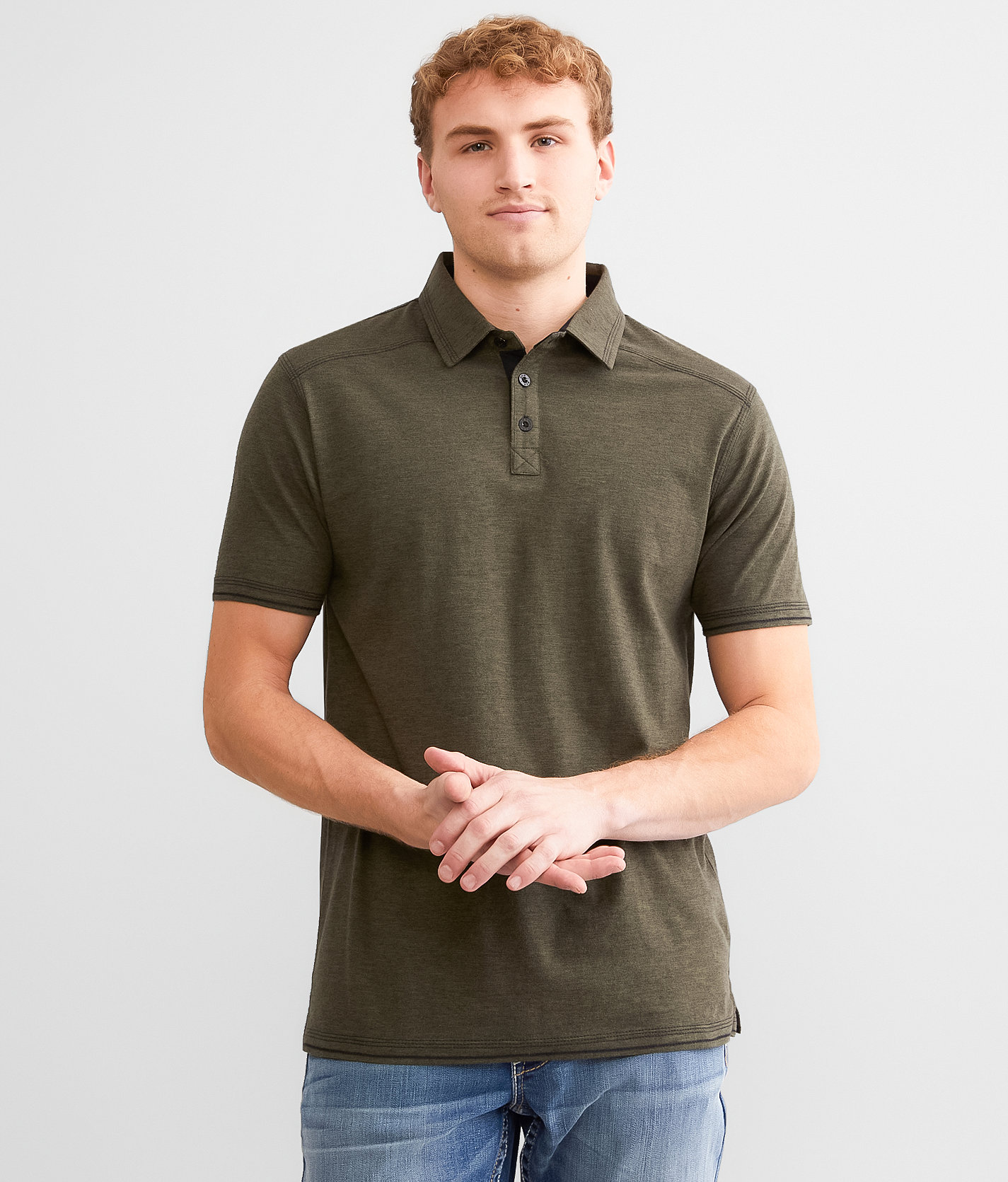 BKE Slub Knit Polo - Men's Polos in Leaf Black