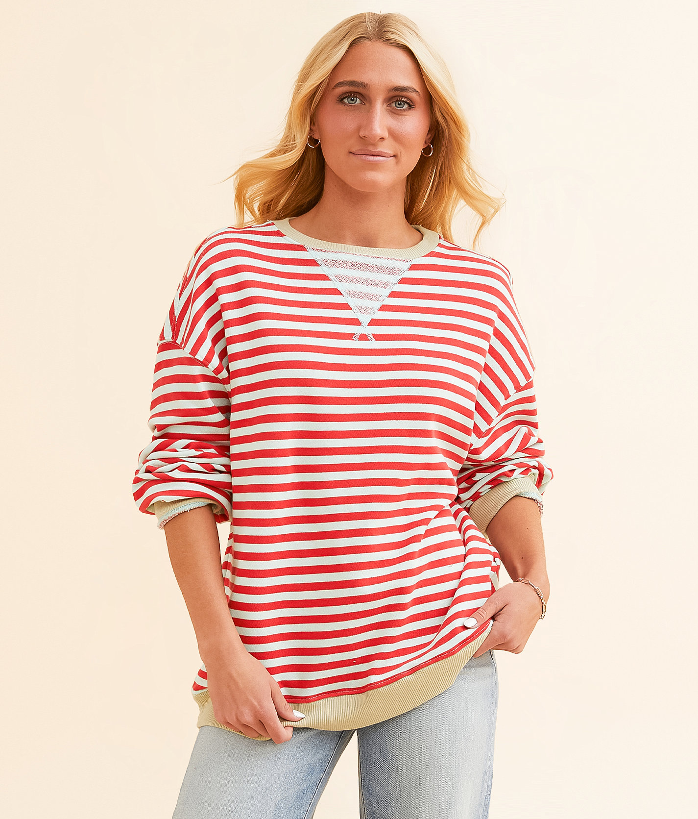 Free People Striped Pullover - Women's Sweatshirts in Cherry Combo