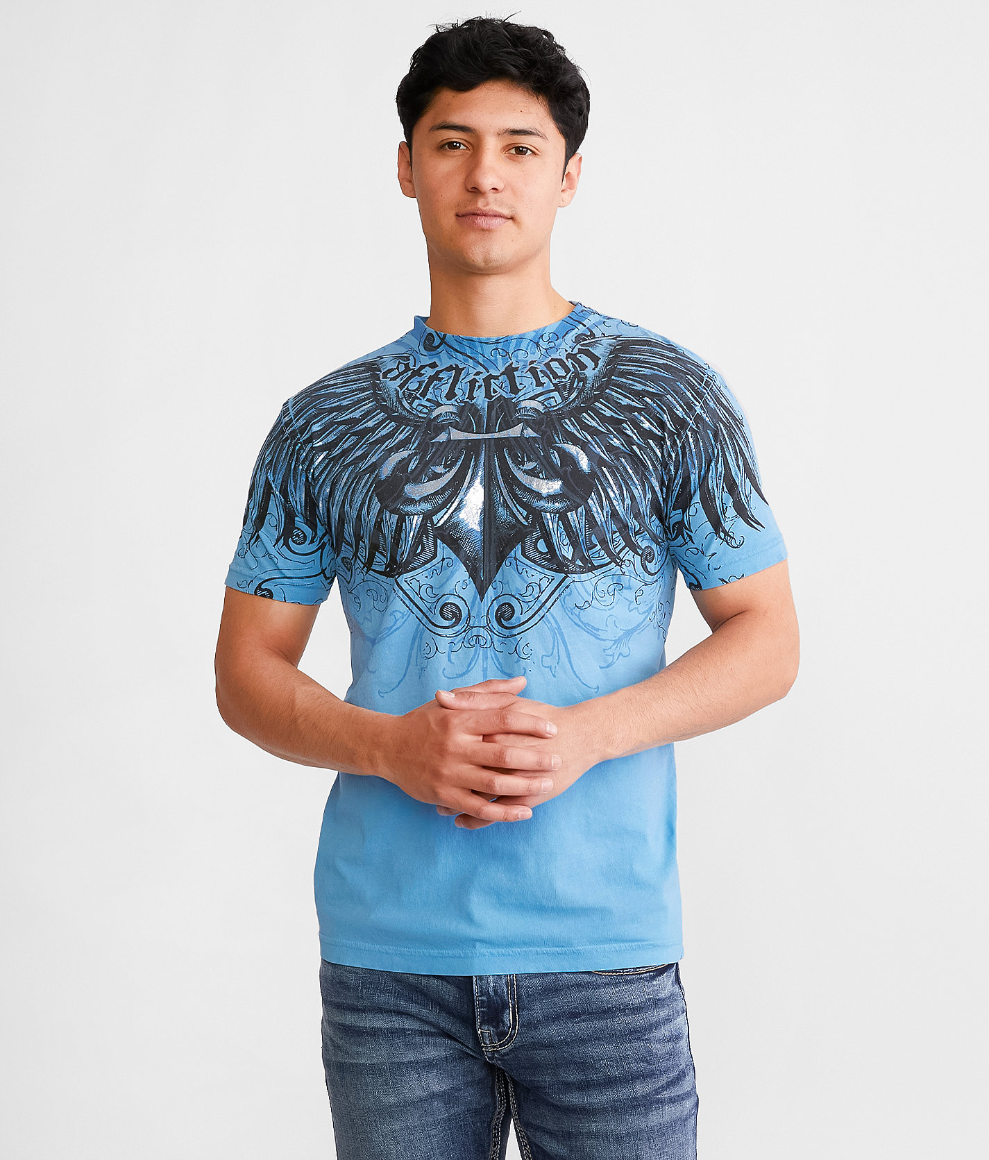 Affliction Ice Blade T-Shirt - Men's T-Shirts in Delphinium Blue Hvy Lava