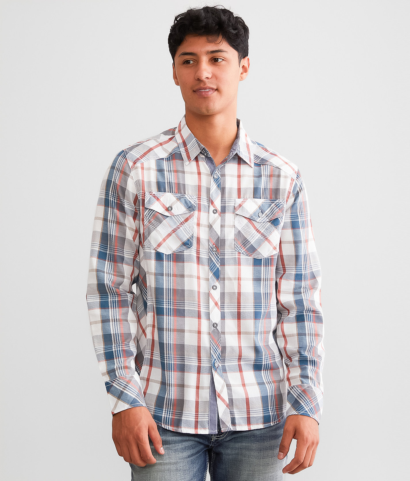 BKE Plaid Standard Shirt - Men's Shirts in White Mauve