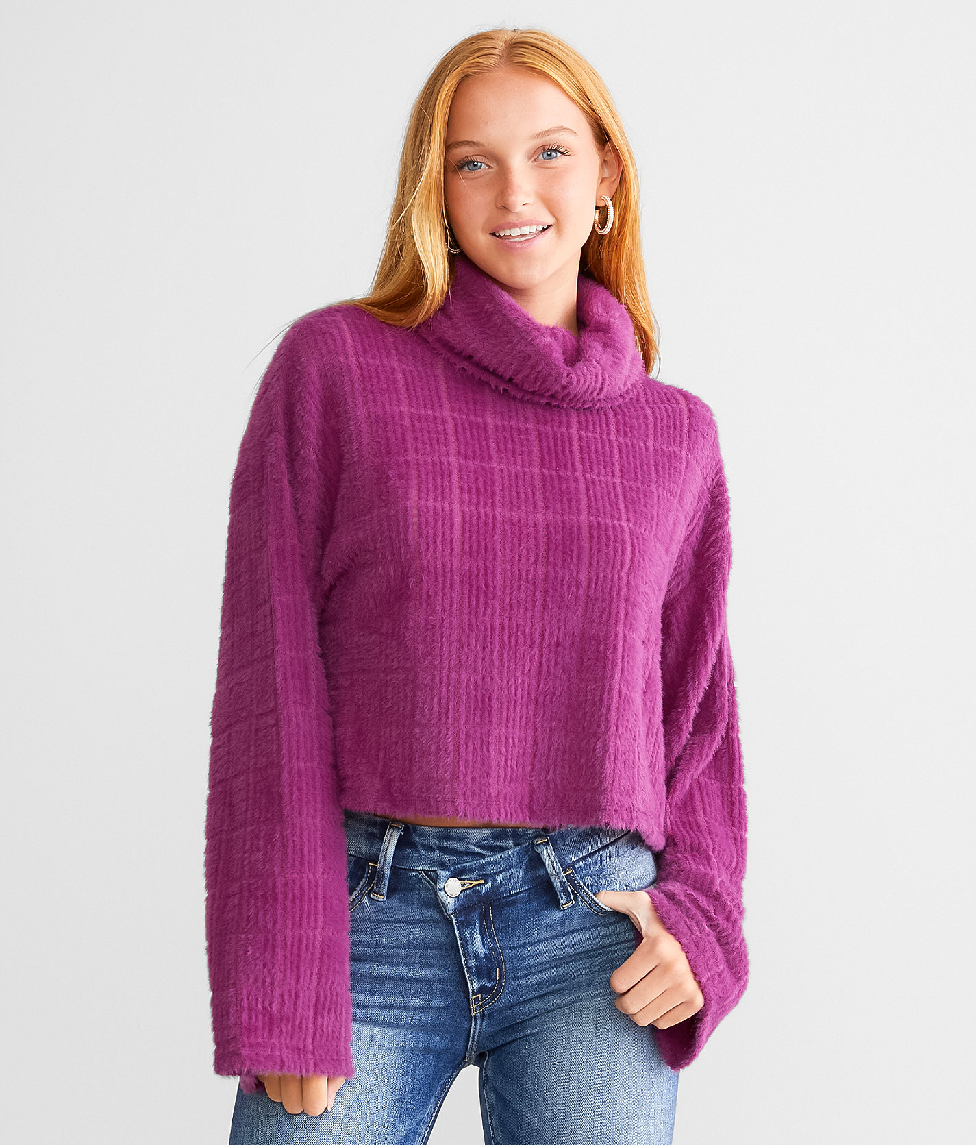 Acoa Eyelash Cropped Sweater - Women's Sweaters in Magenta