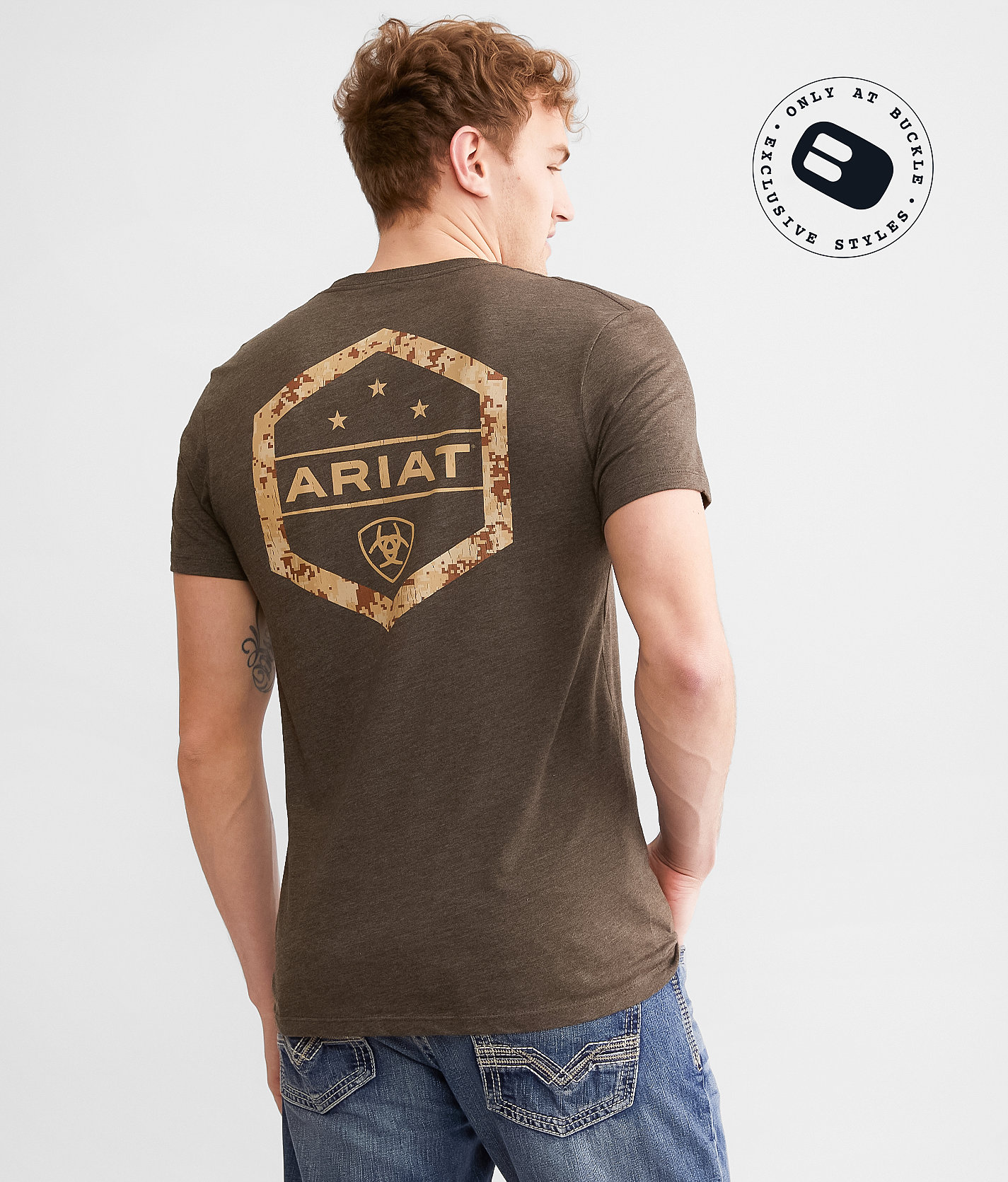 Ariat Digi Camo Hex T-Shirt - Men's T-Shirts in Brown Heather