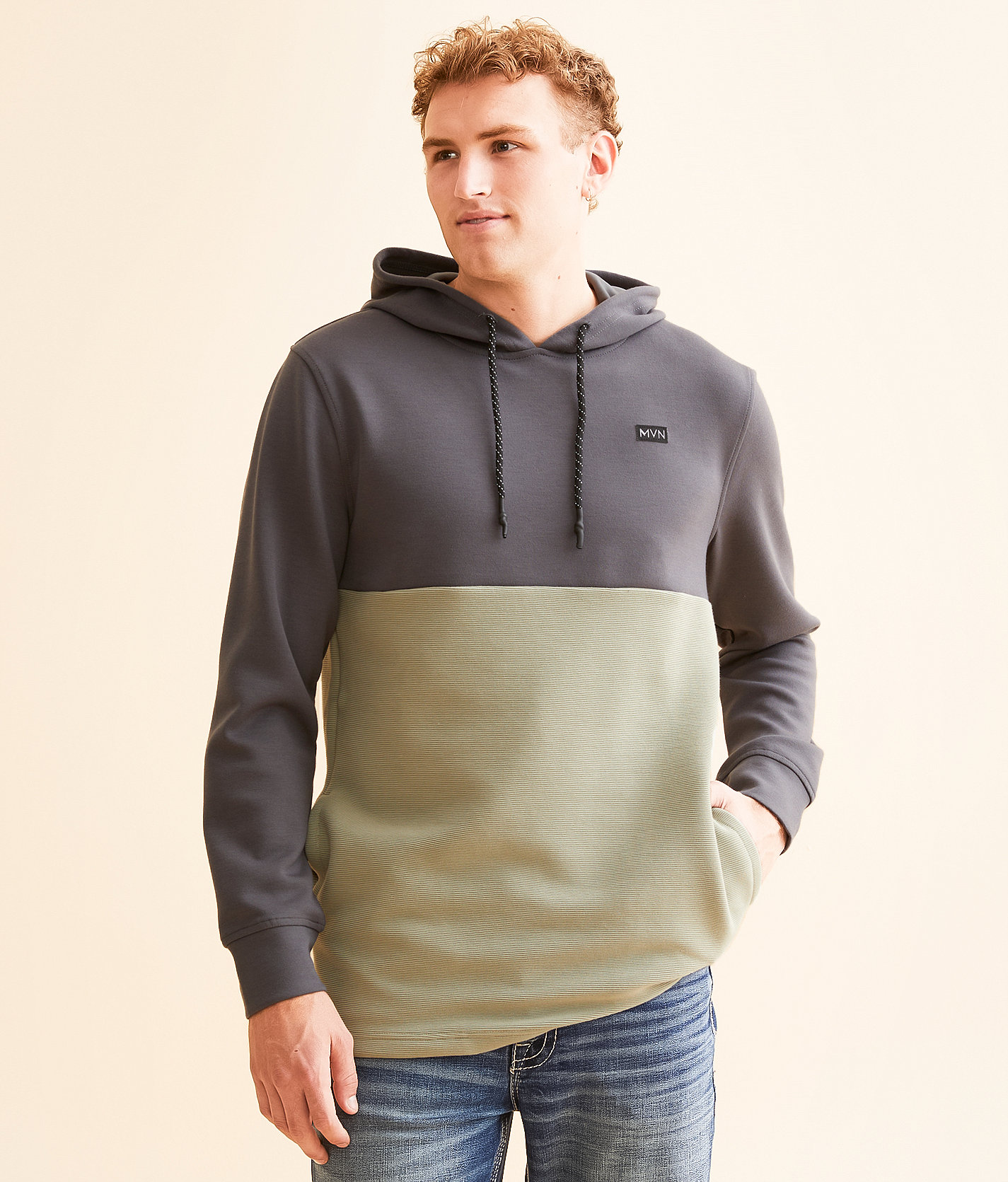 Maven Co-op Color Block Hoodie - Men's Sweatshirts in Shadow Ivory