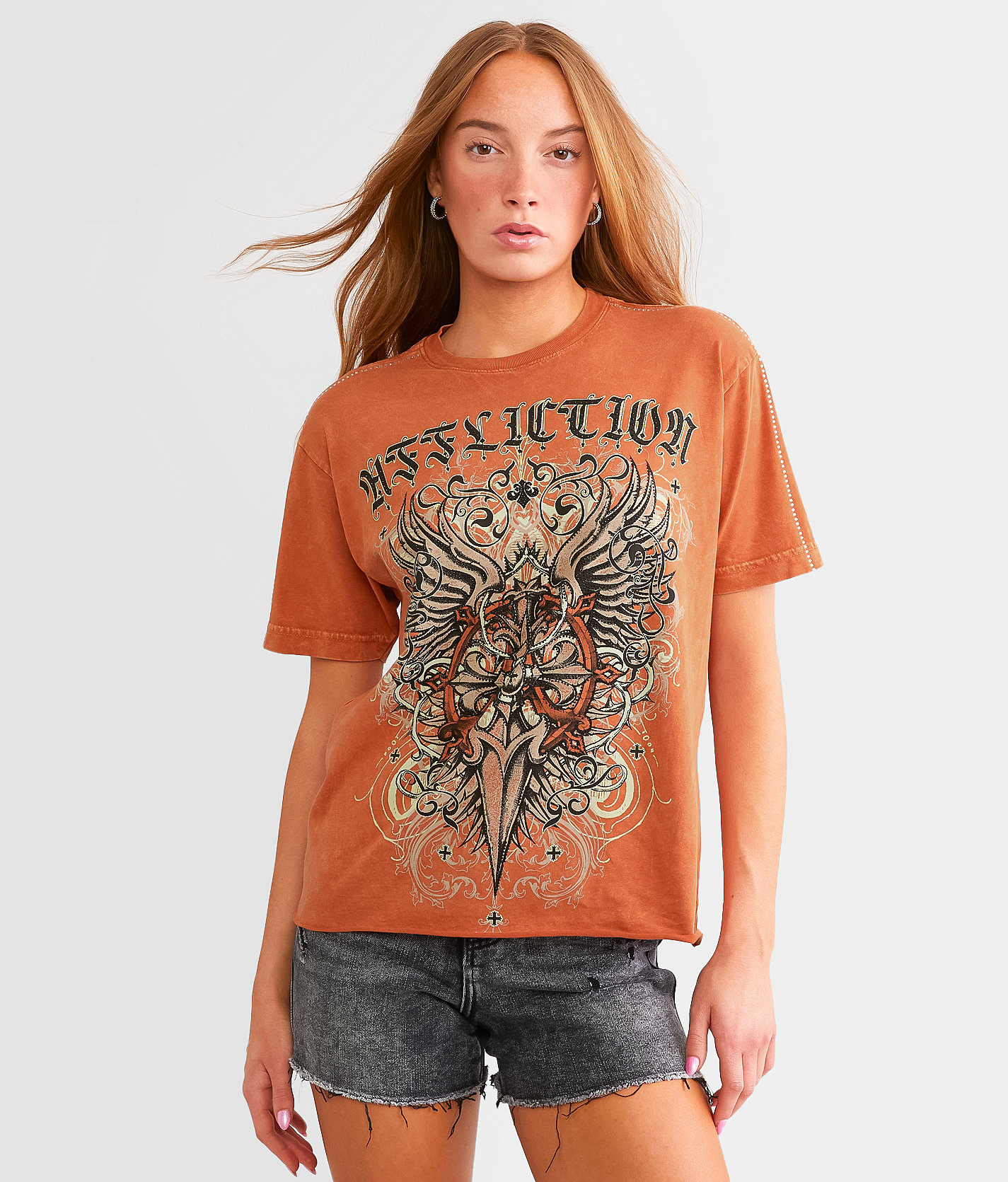 Affliction Awakening Light T-Shirt - Women's T-Shirts in Rust Lava Wash