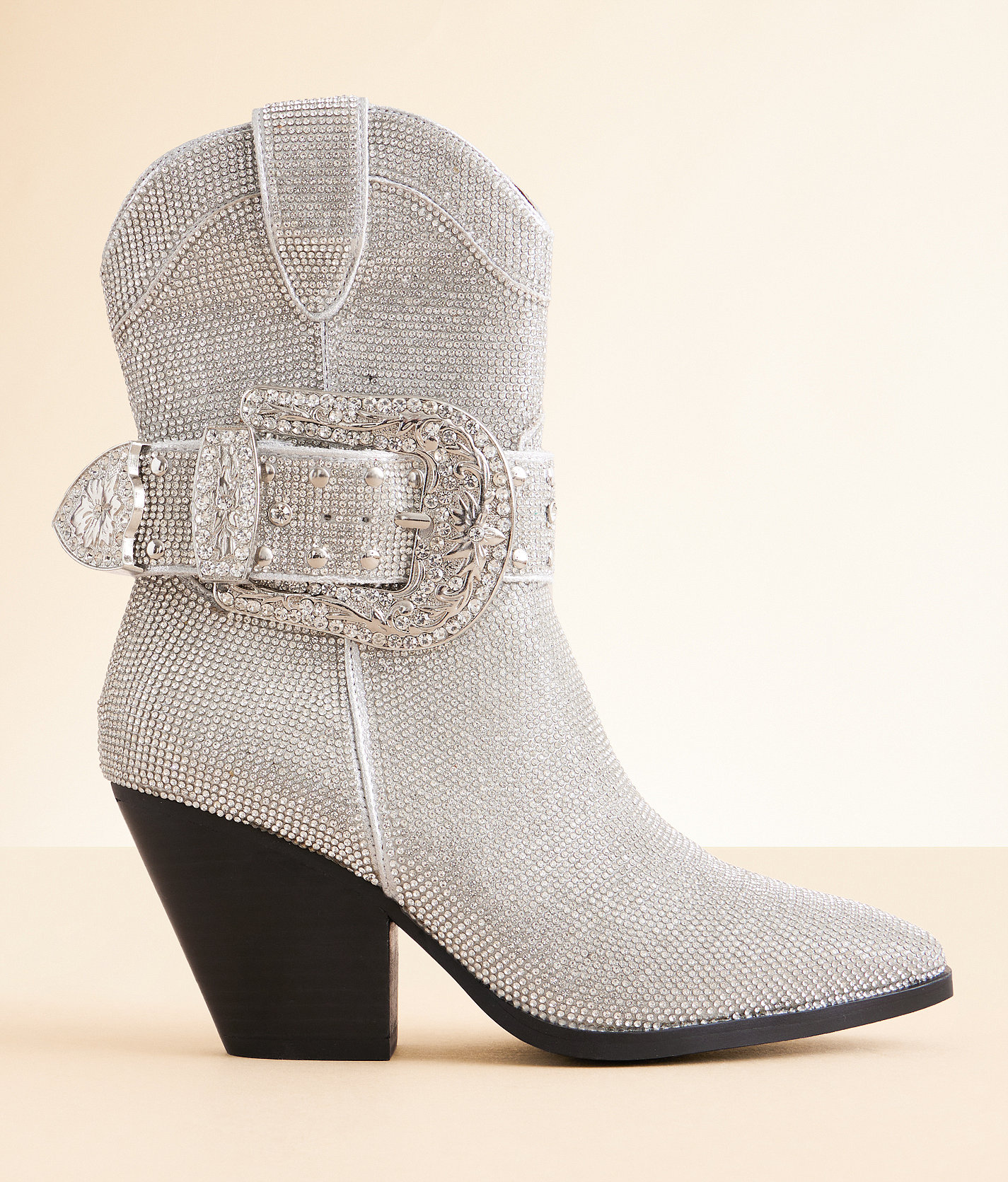 Beast Fashion Antonia Rhinestone Western Ankle Boot - Women's Shoes in Silver
