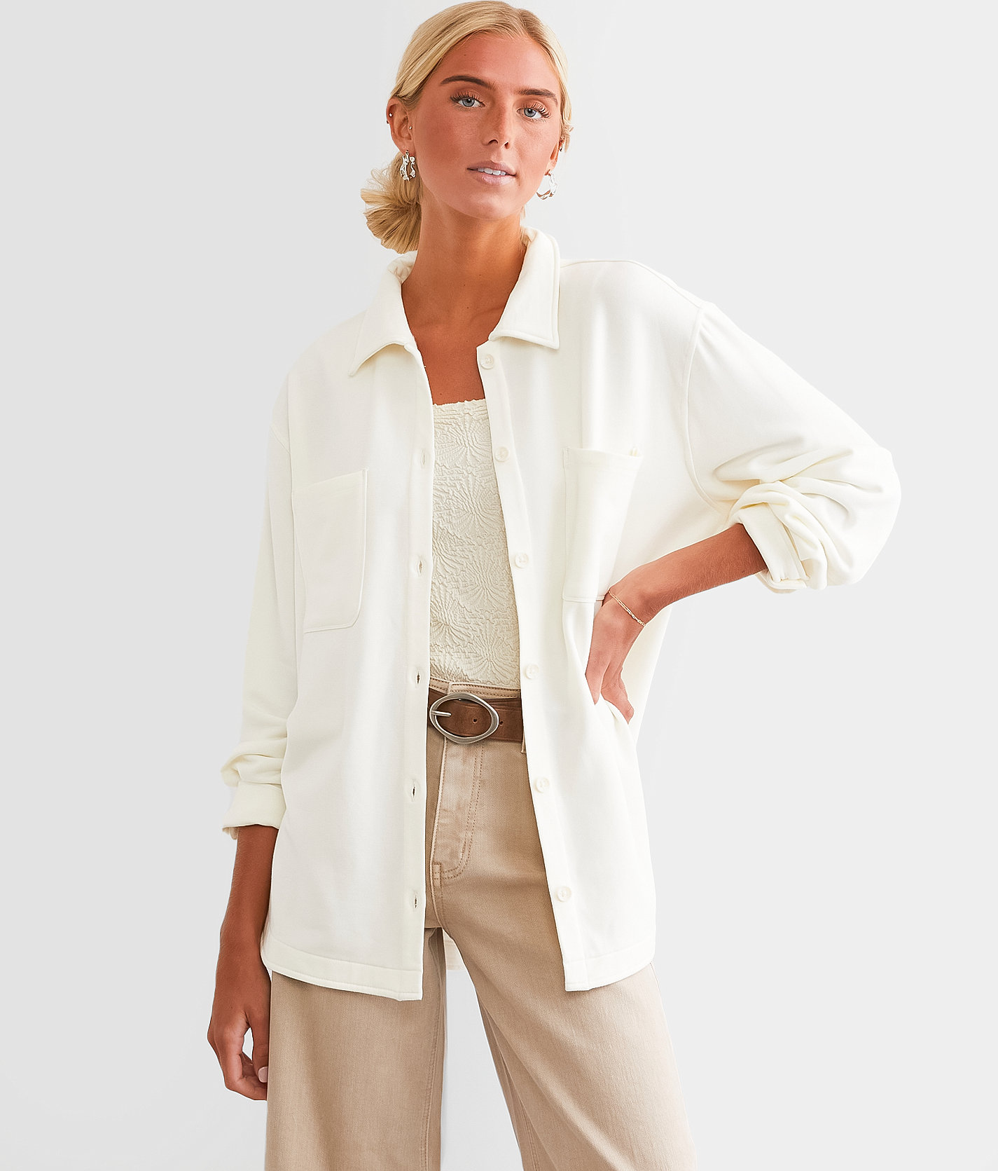 Z Supply Layover Brushed Knit Shacket - Women's Coats & Jackets in Sea Salt