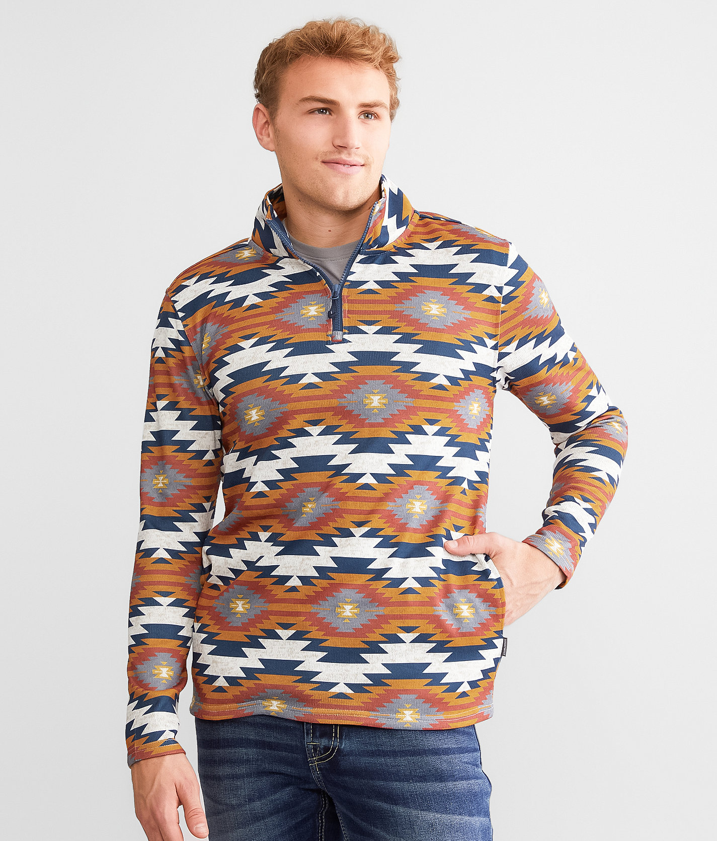 Departwest Southestern Quarter Zip Pullover - Men's Sweatshirts in Red Navy