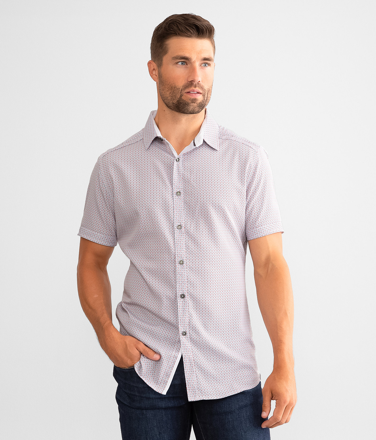 J.B. Holt Tailored Performance Stretch Shirt - Men's Shirts in White Grey Red