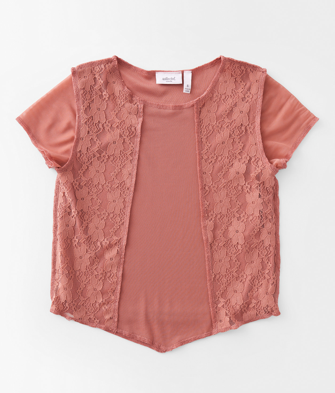 Girls - Willow & Root Floral Lace Mesh Top - Girl's Shirts & Blouses in Canyon Rose