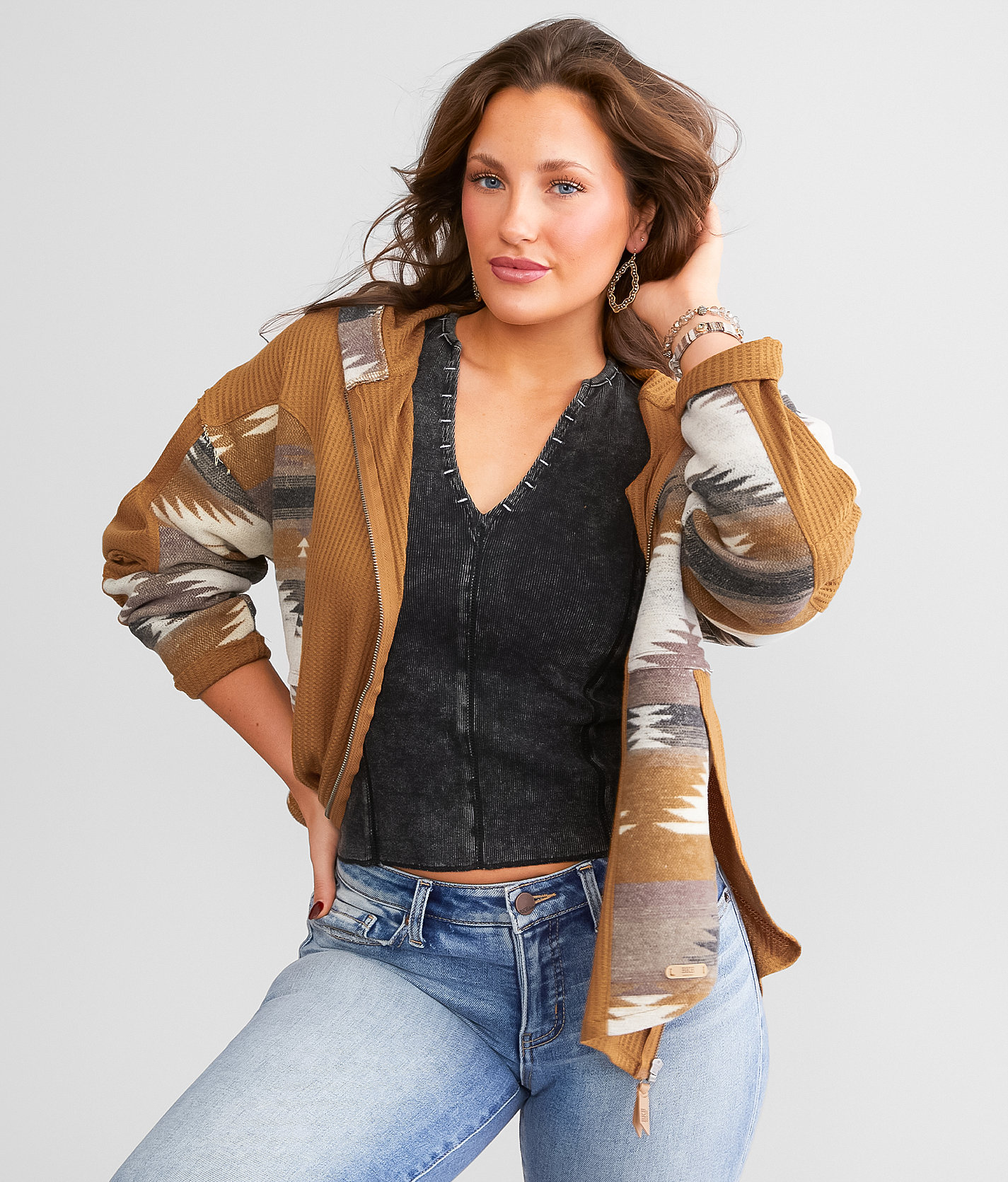 BKE Waffle Knit Hoodie - Women's Sweatshirts in Brown