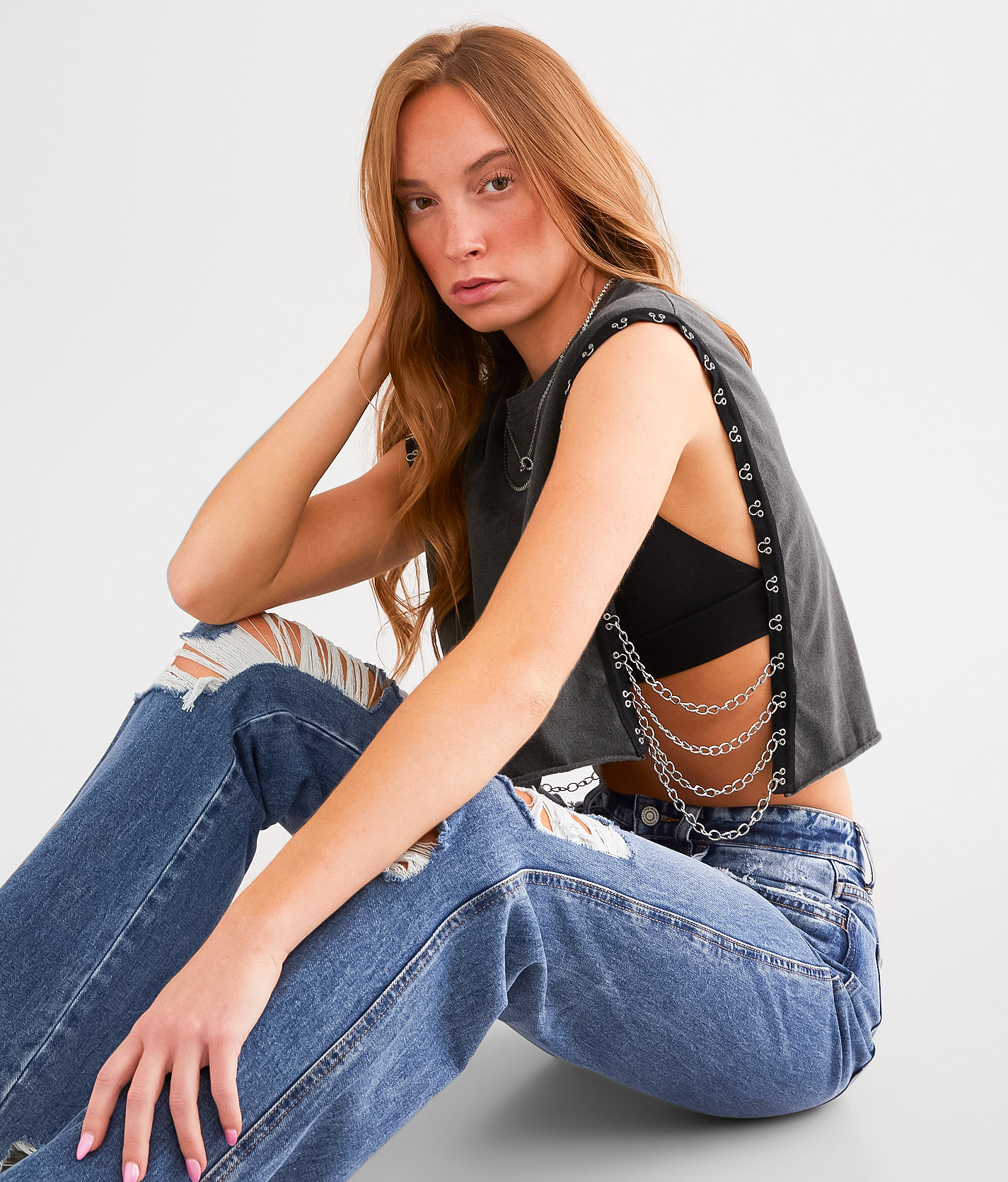 Gilded Intent Washed Muscle Tank Top - Women's Tank Tops in Charcoal