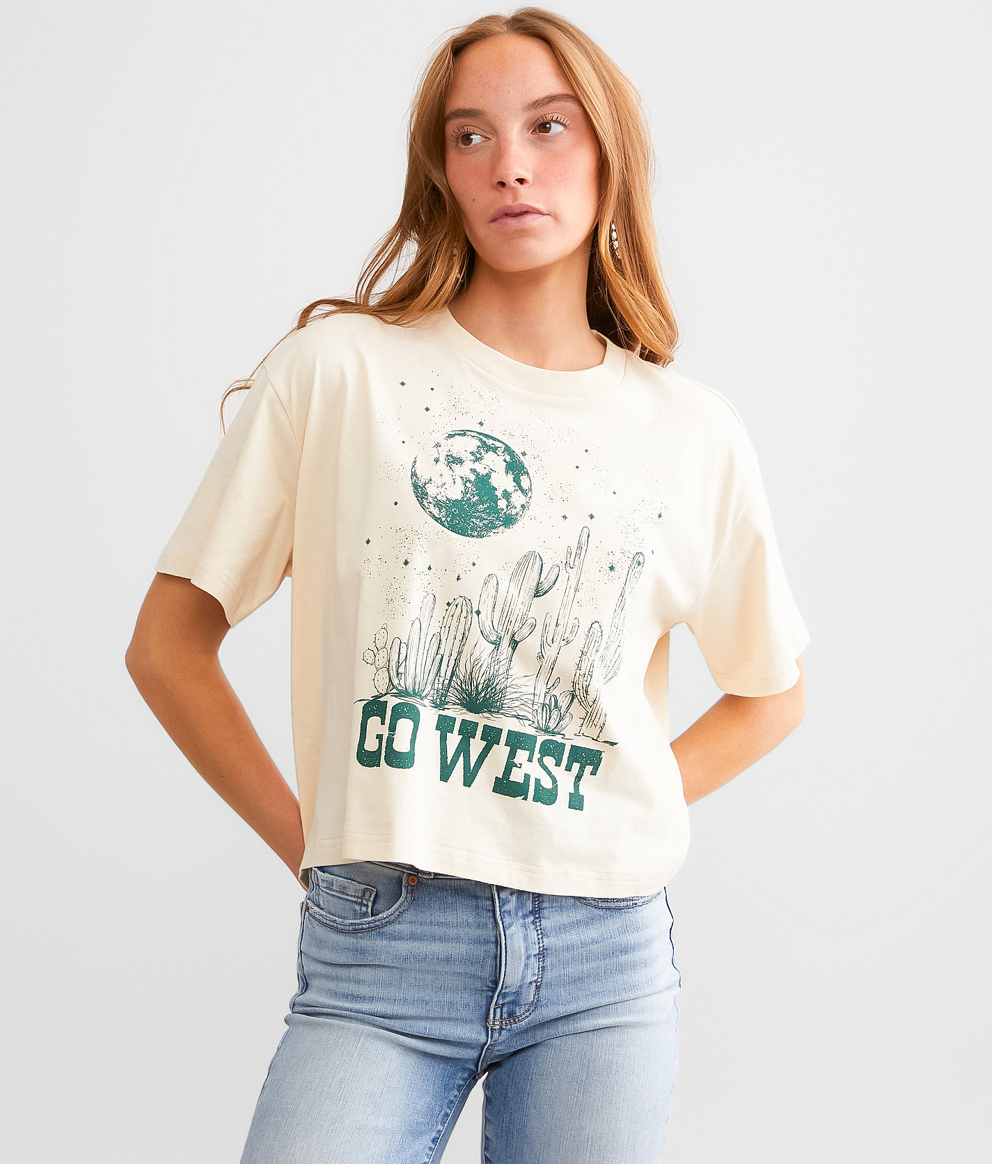 Modish Rebel Go West Celestial Cropped T-Shirt - Women's T-Shirts in Cream