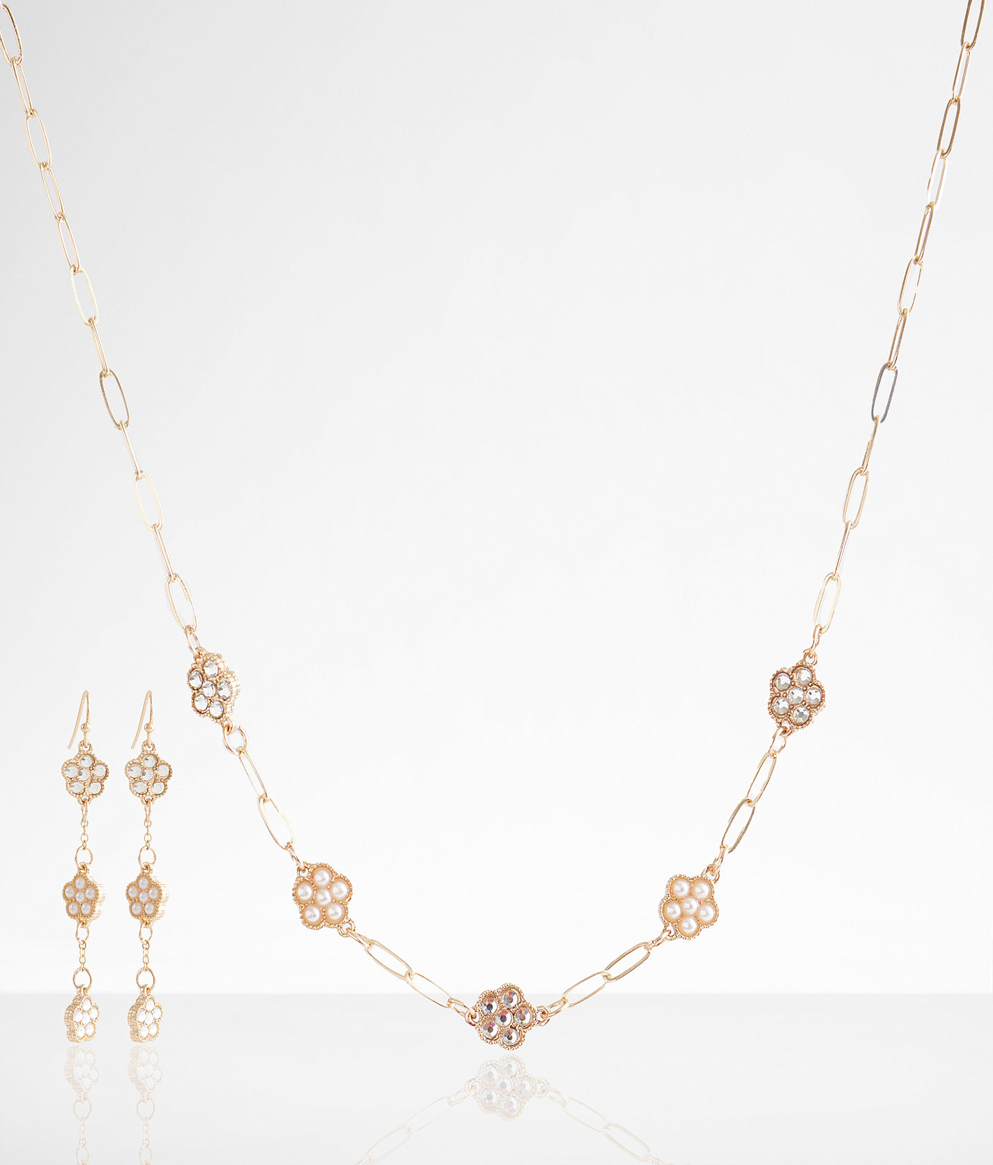 boutique by BKE Glitz Floral Earring & Necklace Set - Women's Jewelry in Gold