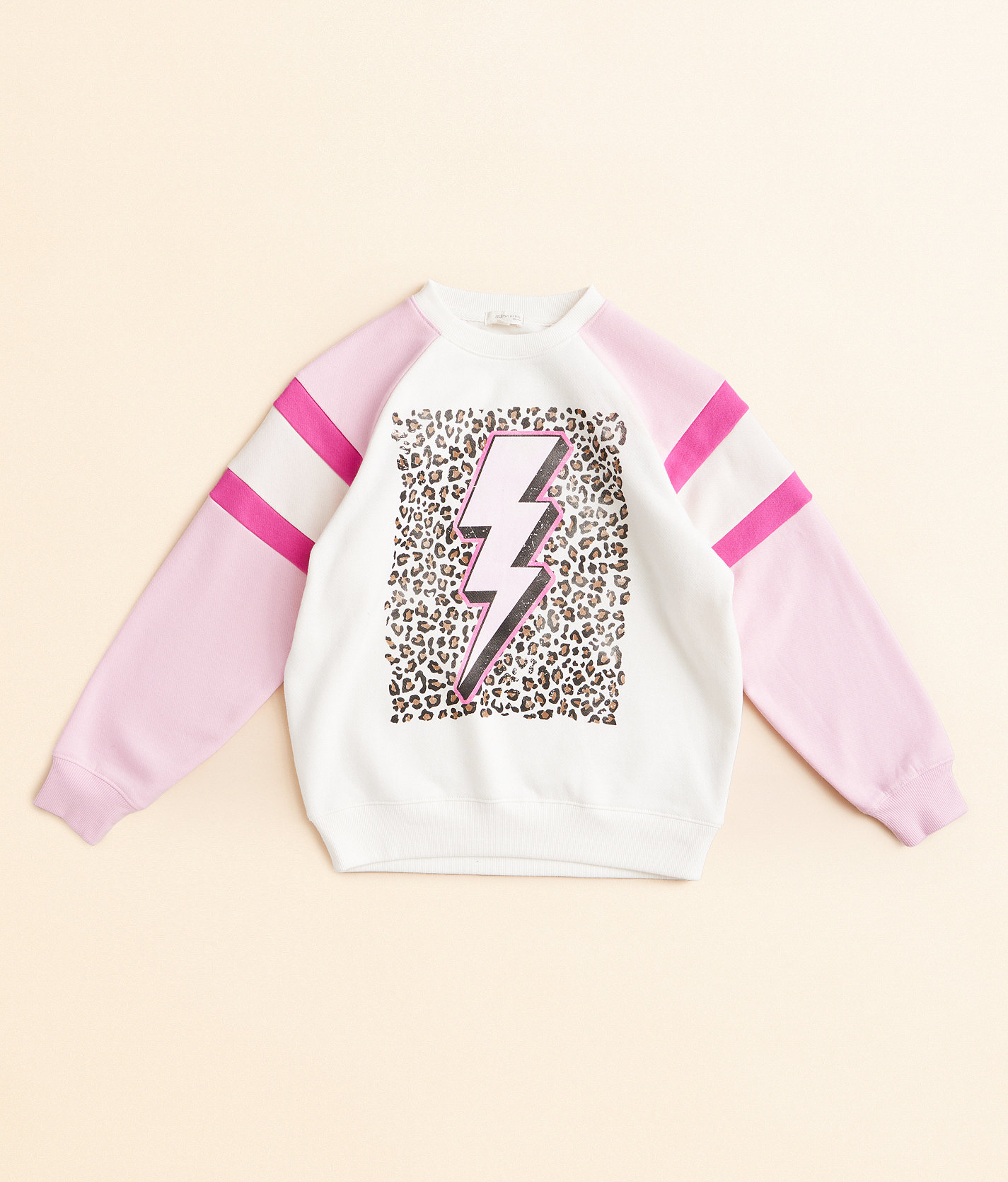 Girls - Modish Rebel Leopard Lightning Bolt Pullover - Girl's Sweatshirts in Whisper White