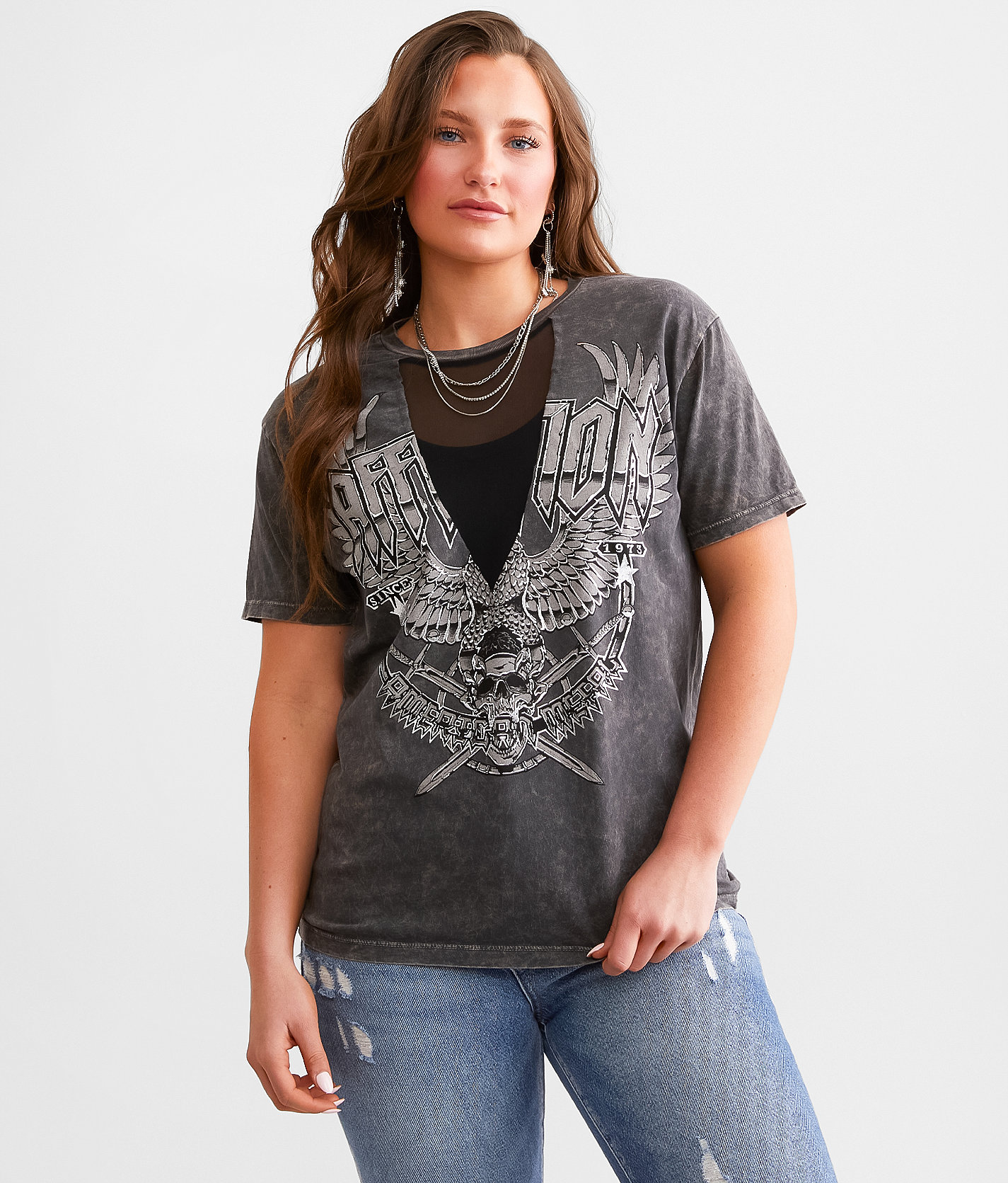Affliction Tour Storm T-Shirt - Women's T-Shirts in Dk Charcoal Lava Wash