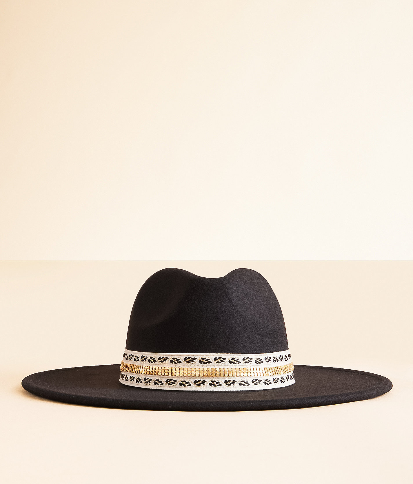 Fame Accessories Metallic Banded Panama Hat - Women's Hats in Black