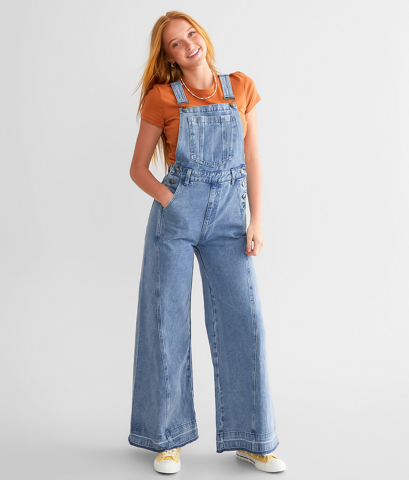 Listicle Undone Flare Denim Overalls - Women's Rompers & Jumpsuits in Light Denim