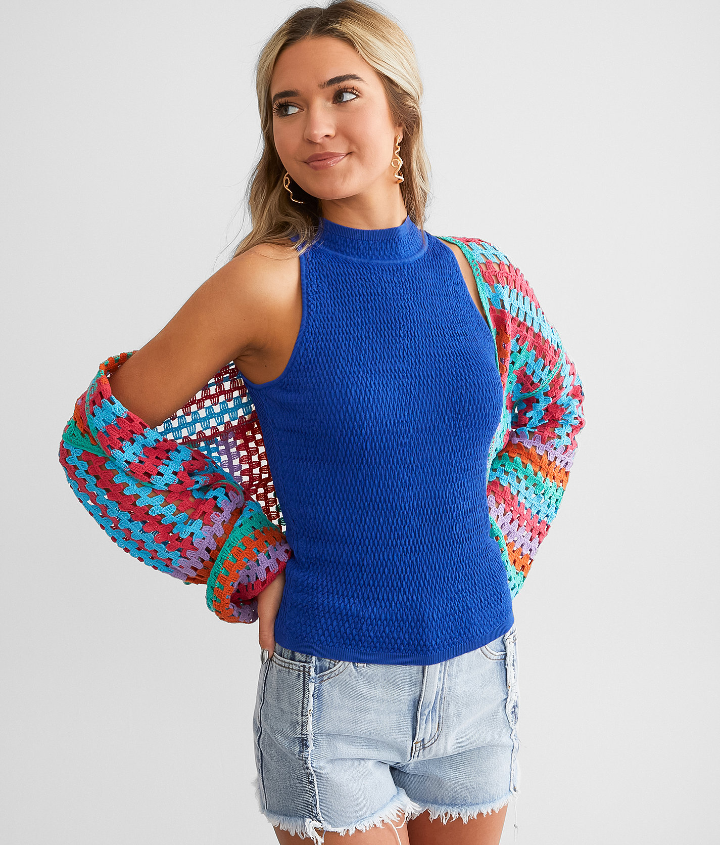 Willow & Root High Neck Textured Tank Top - Women's Tank Tops in Cobalt