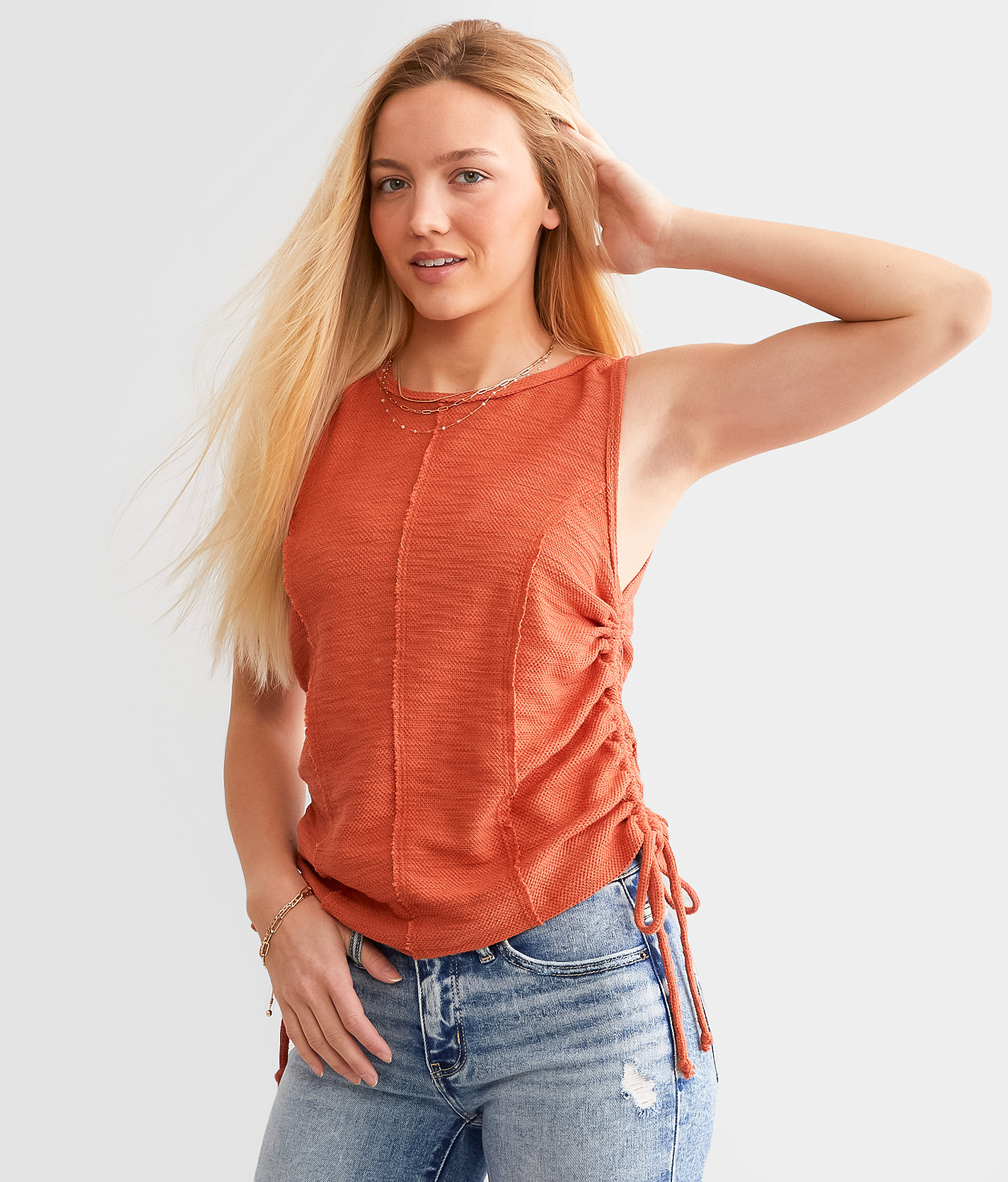 BKE Cinch Tie Tank Top - Women's Tank Tops in Langoustino