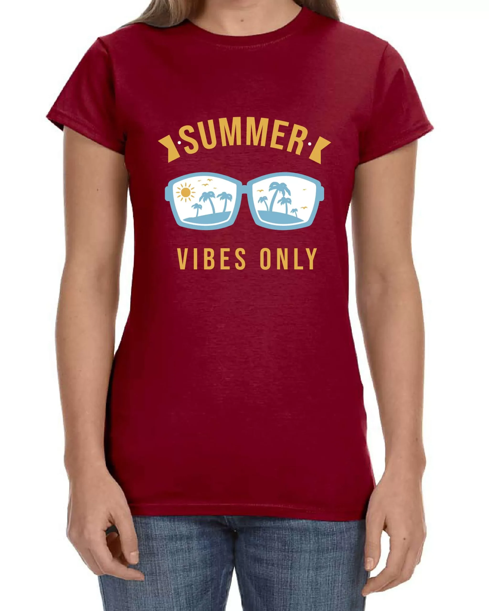 USTRADEENT Palm Tree Beach Summer Vibes Only Graphic T-Shirt For Women