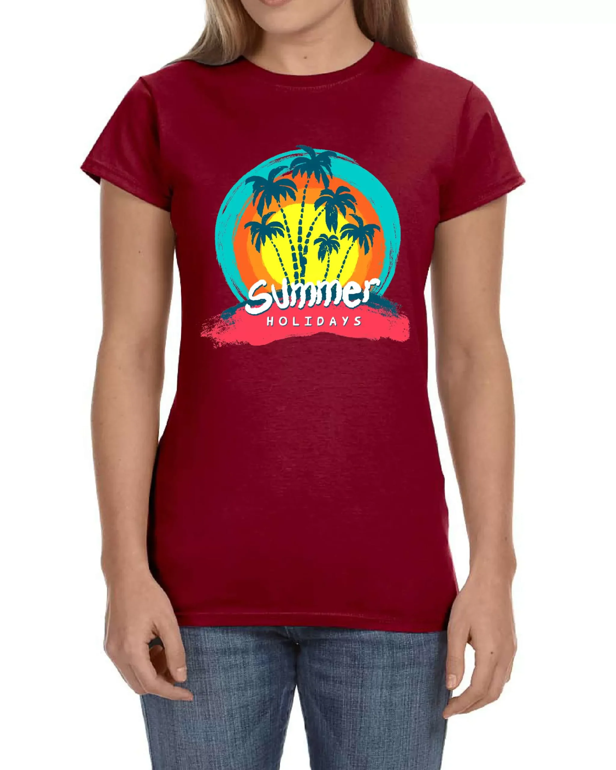 USTRADEENT Hawaiin Palm Tree Paradise Graphic Summer Tee for Women