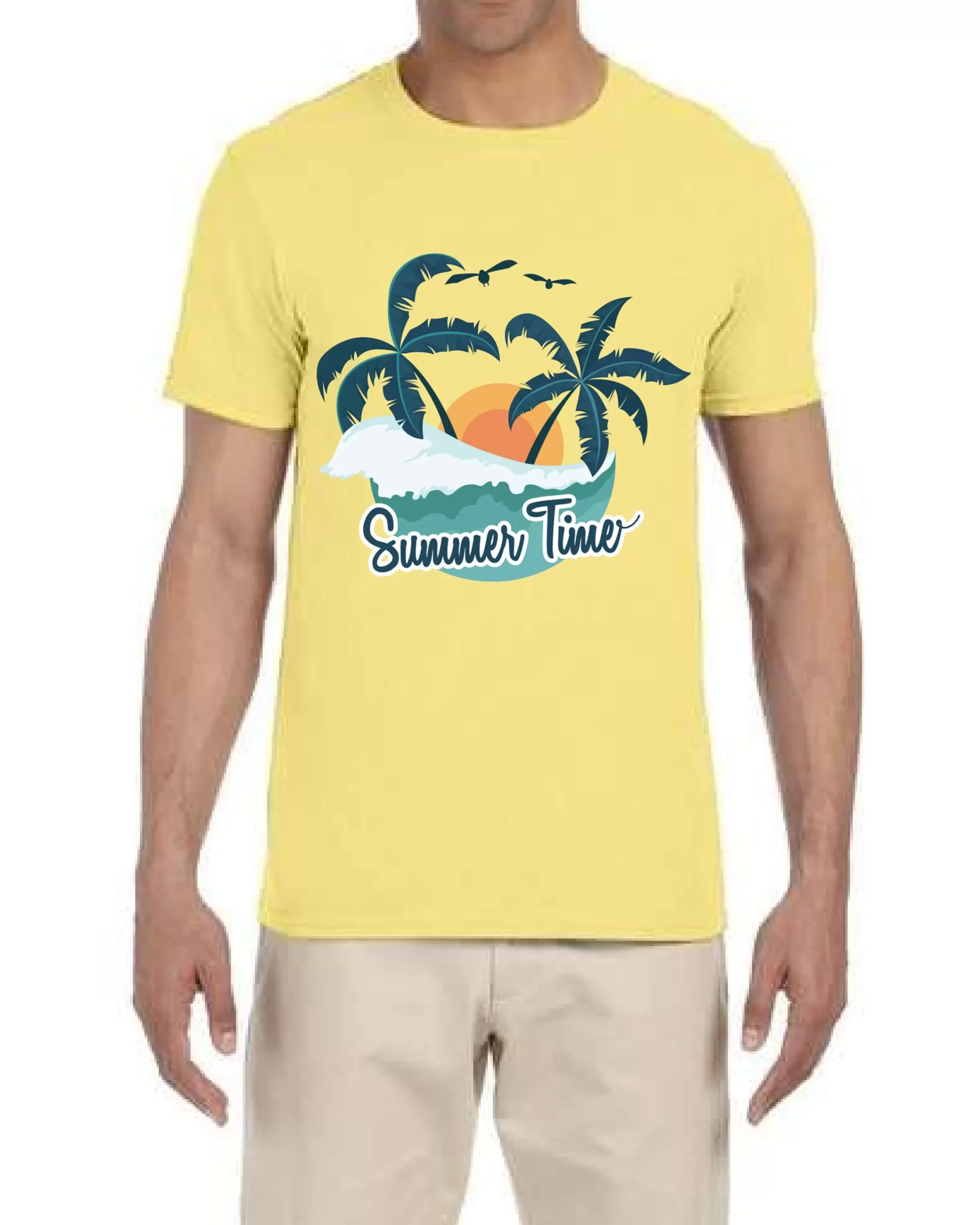 USTRADEENT Summer Time Ocean Palm Tree Graphic T shirt For Men