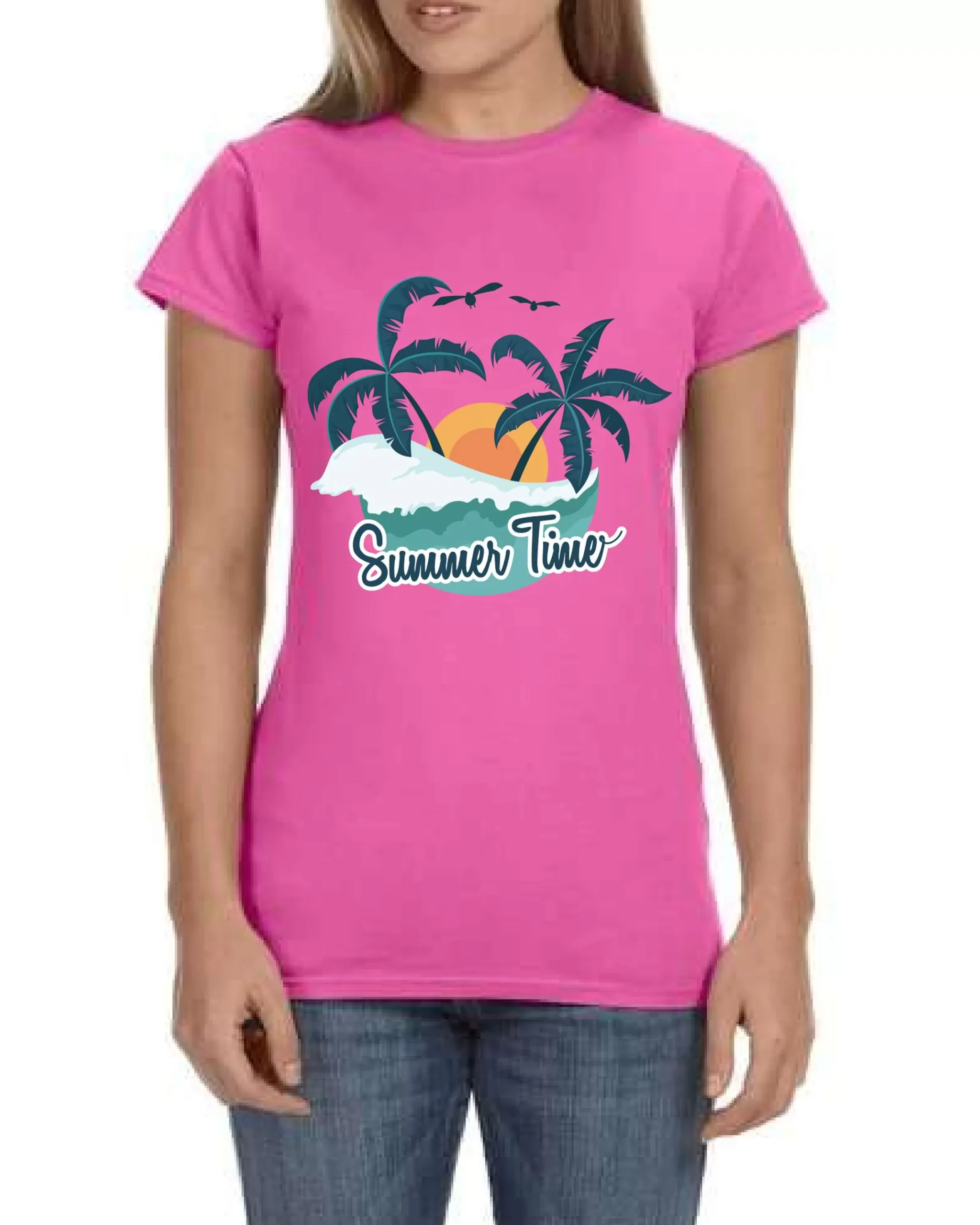 USTRADEENT Summer Time Ocean Palm Tree Graphic T shirt For Women
