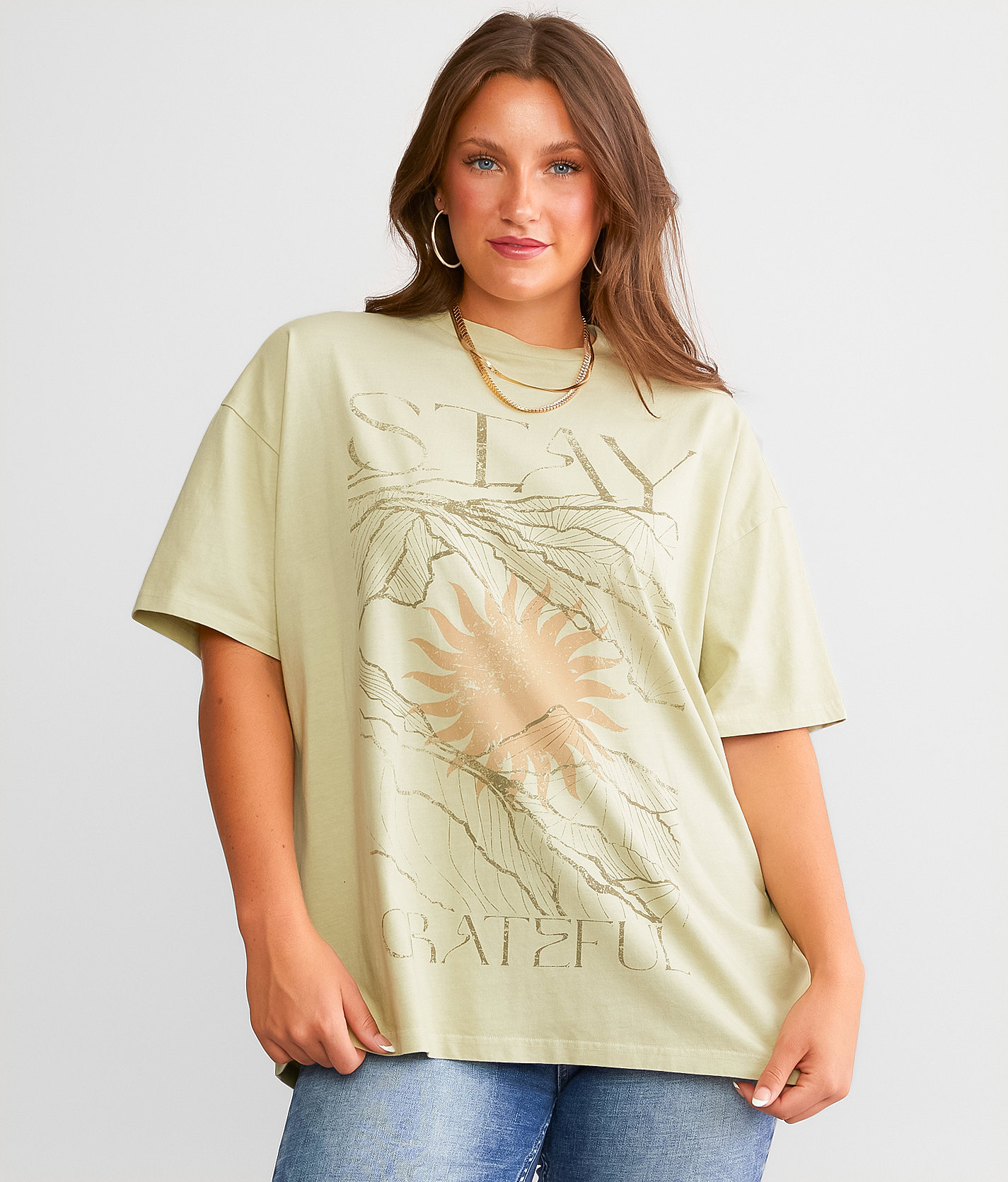 Modish Rebel Stay Grateful Oversized T-Shirt - Women's T-Shirts in Teal