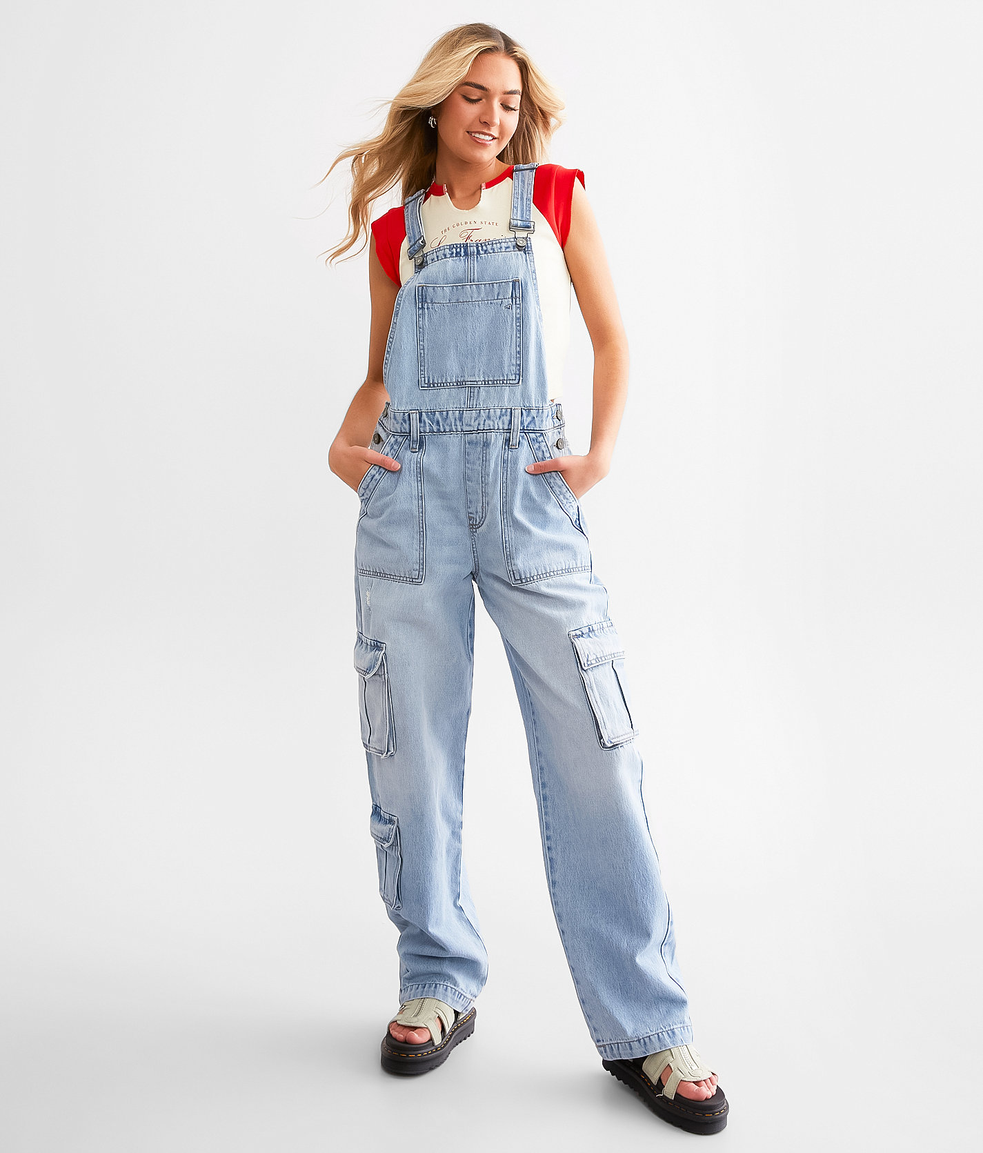 HIDDEN Dylan Cargo Denim Overalls - Women's Rompers & Jumpsuits in Light