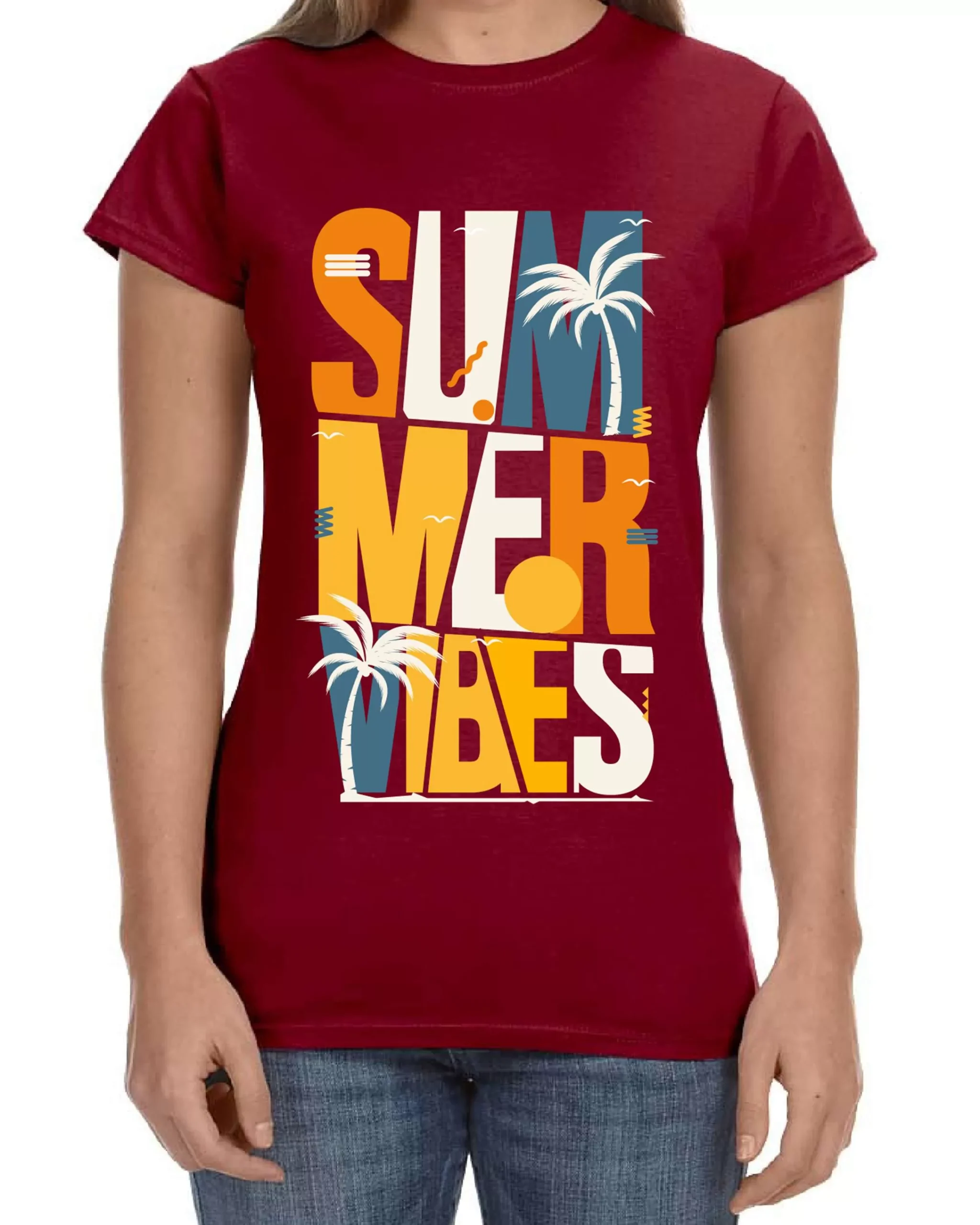 Ustradeent Hawaiin Summer Vibes T Shirt With Palm Trees Graphic Tee For Women