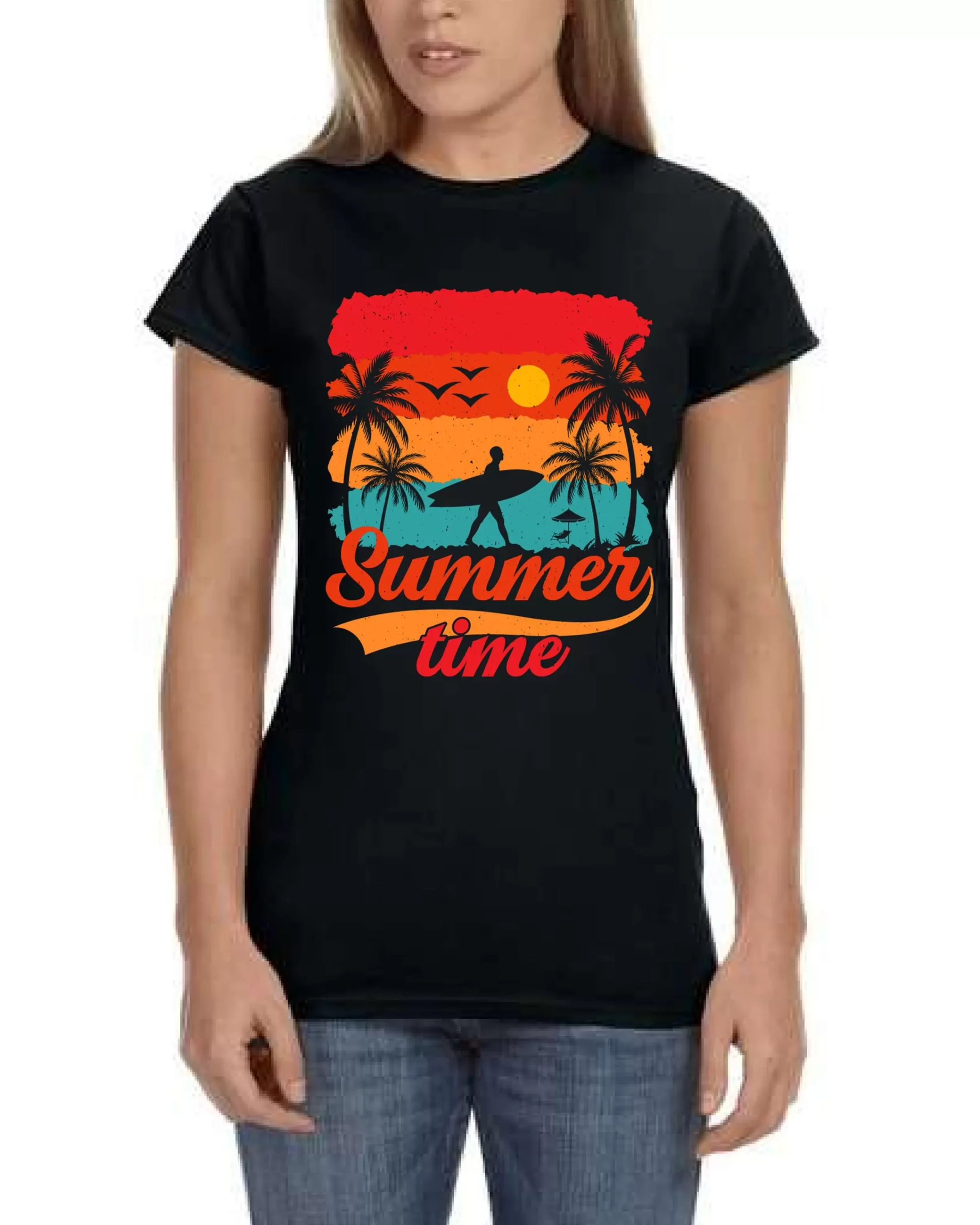 Ustradeent The Sunset On Beach With Surf Board Graphic T Shirt For Women