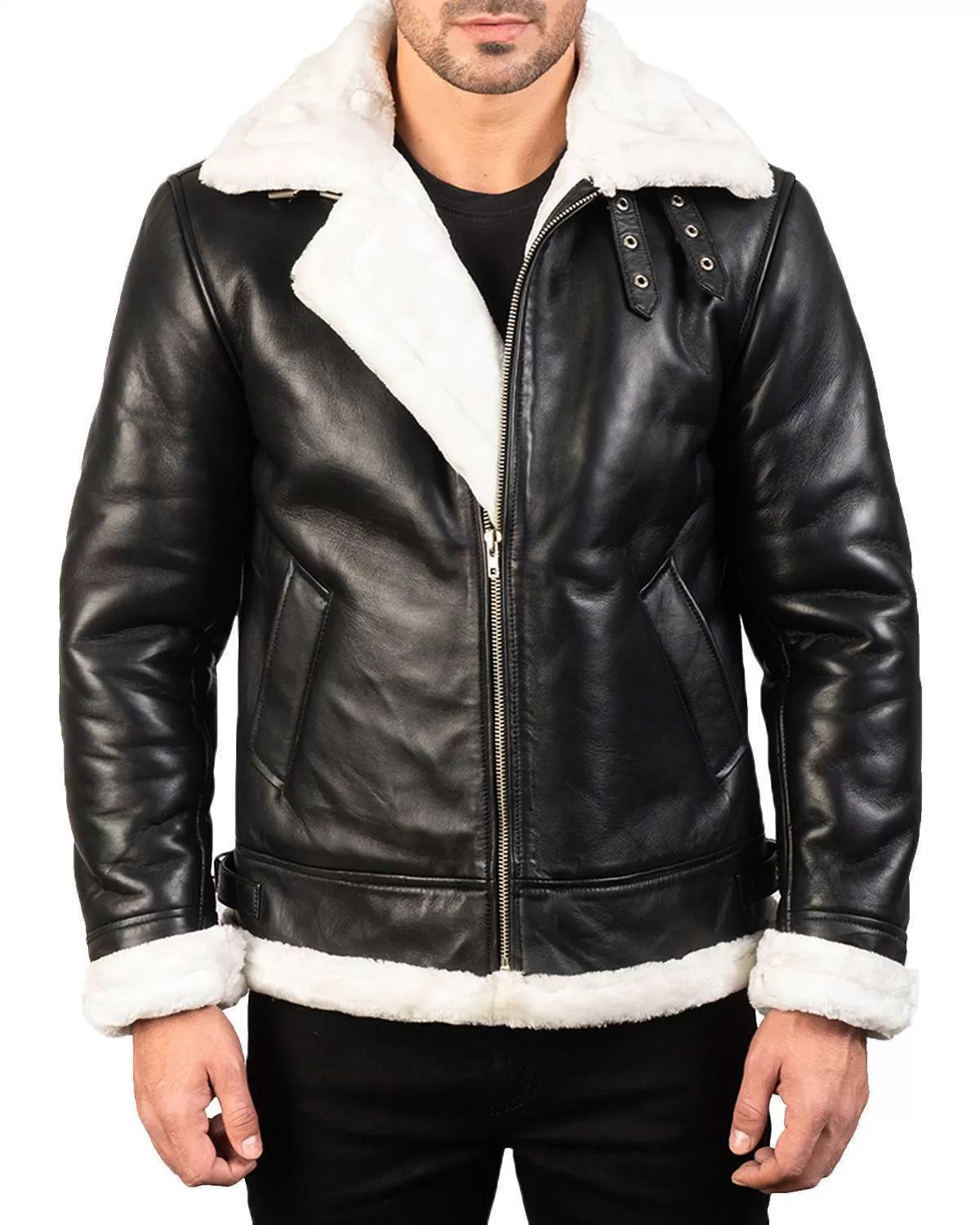Men's Searling Jacket with White Fur - 100% Lambskin