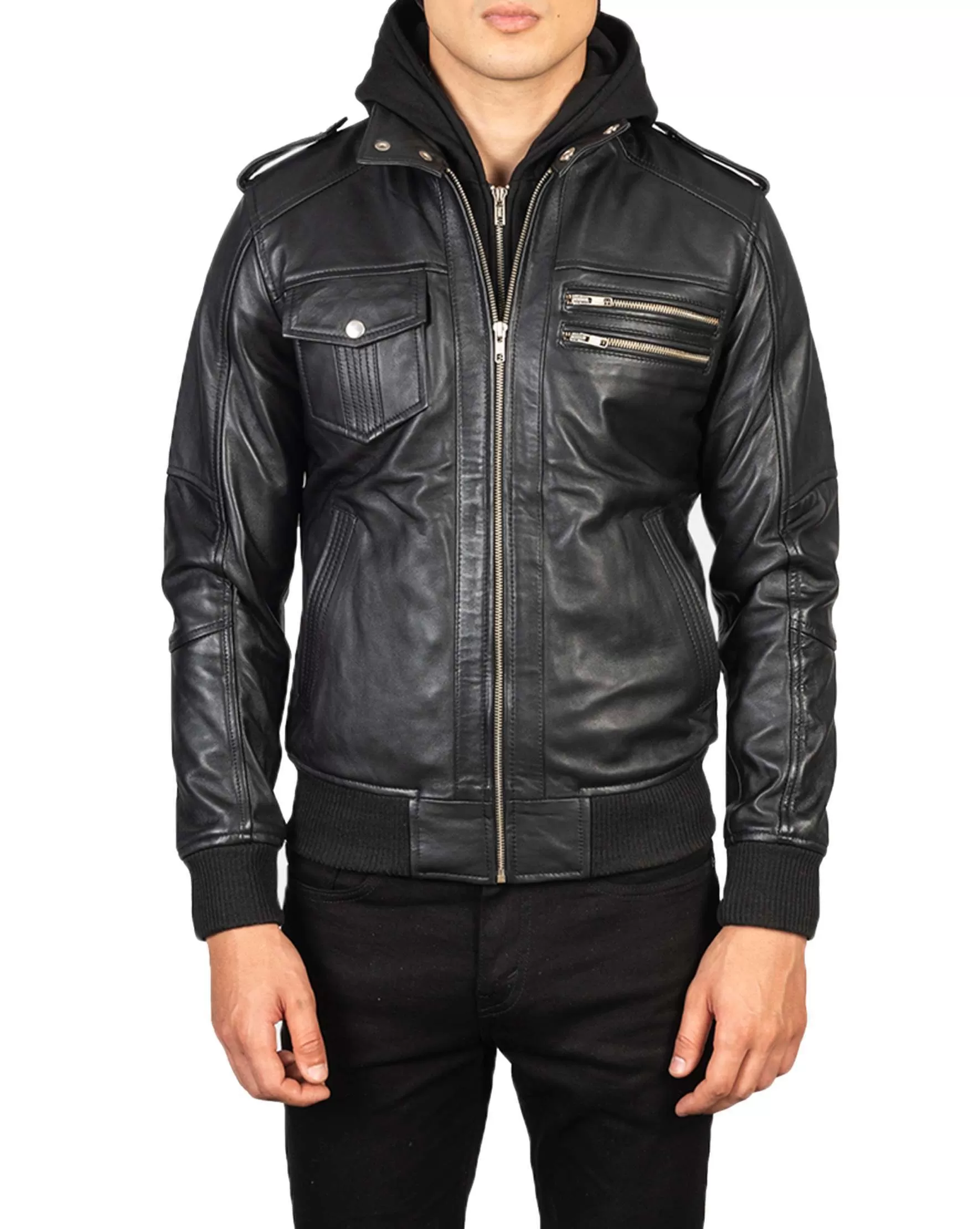 Motorcycle Jacket with Removable Hood - 100% Lambskin