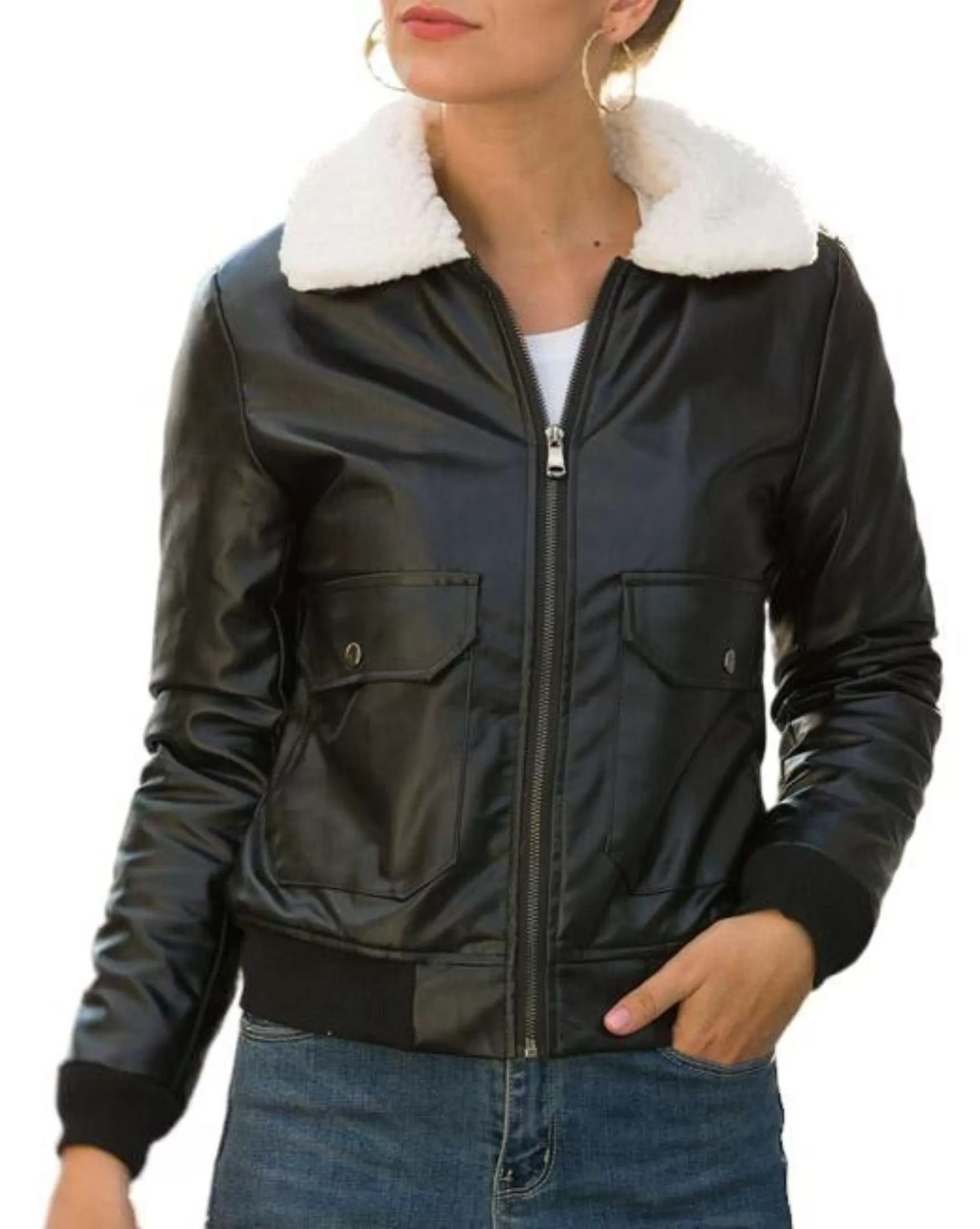 Women's aviator jacket with fur collar