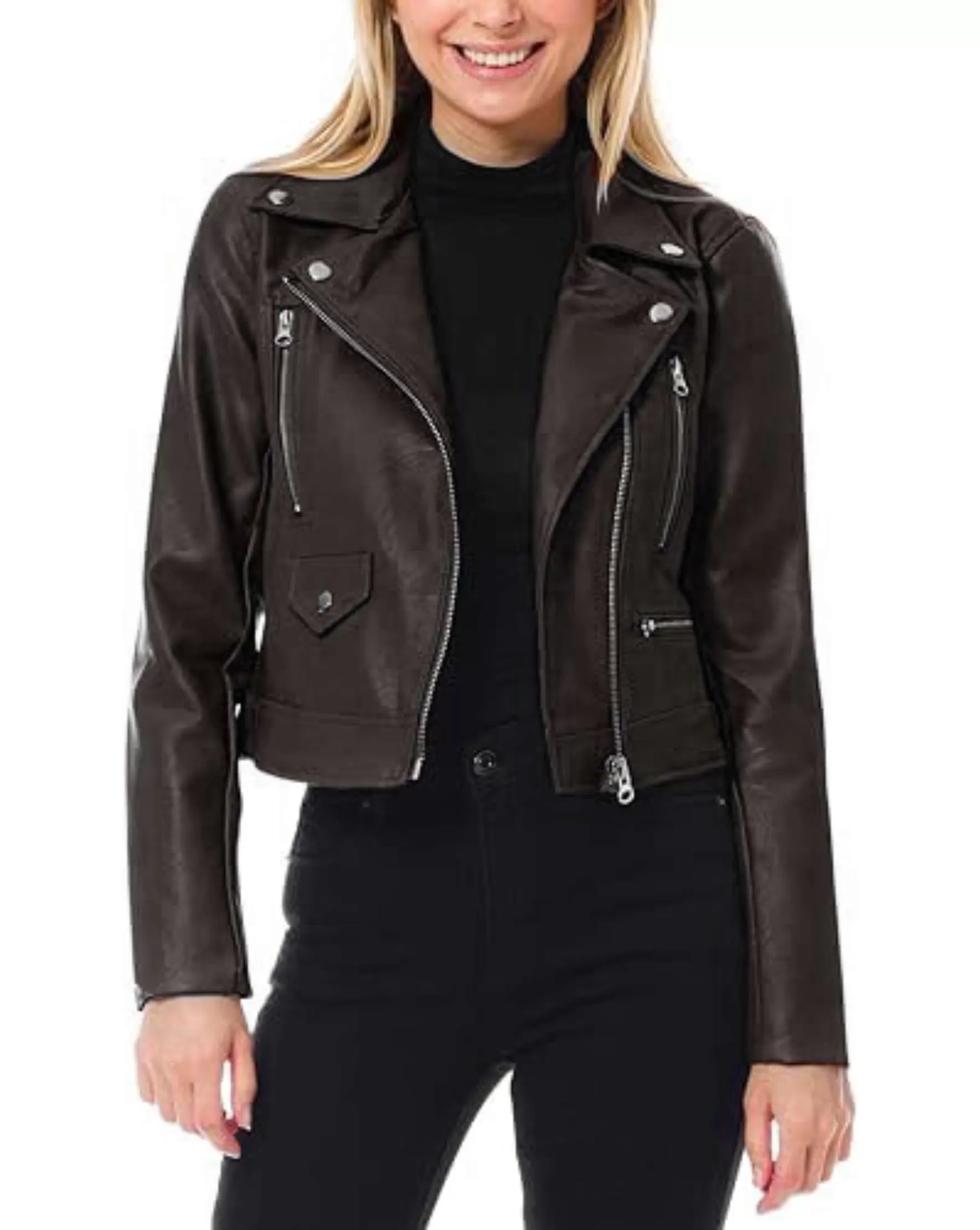 Women's Long Sleeve Zipper Closure Biker Jacket - Real Lambskin