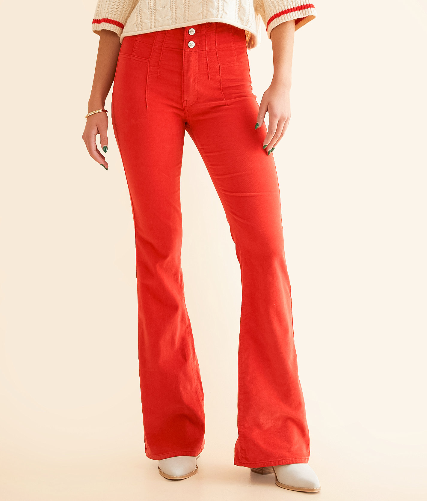 Free People Jayde Corduroy Flare Stretch Pant - Women's Pants in Molten Lava