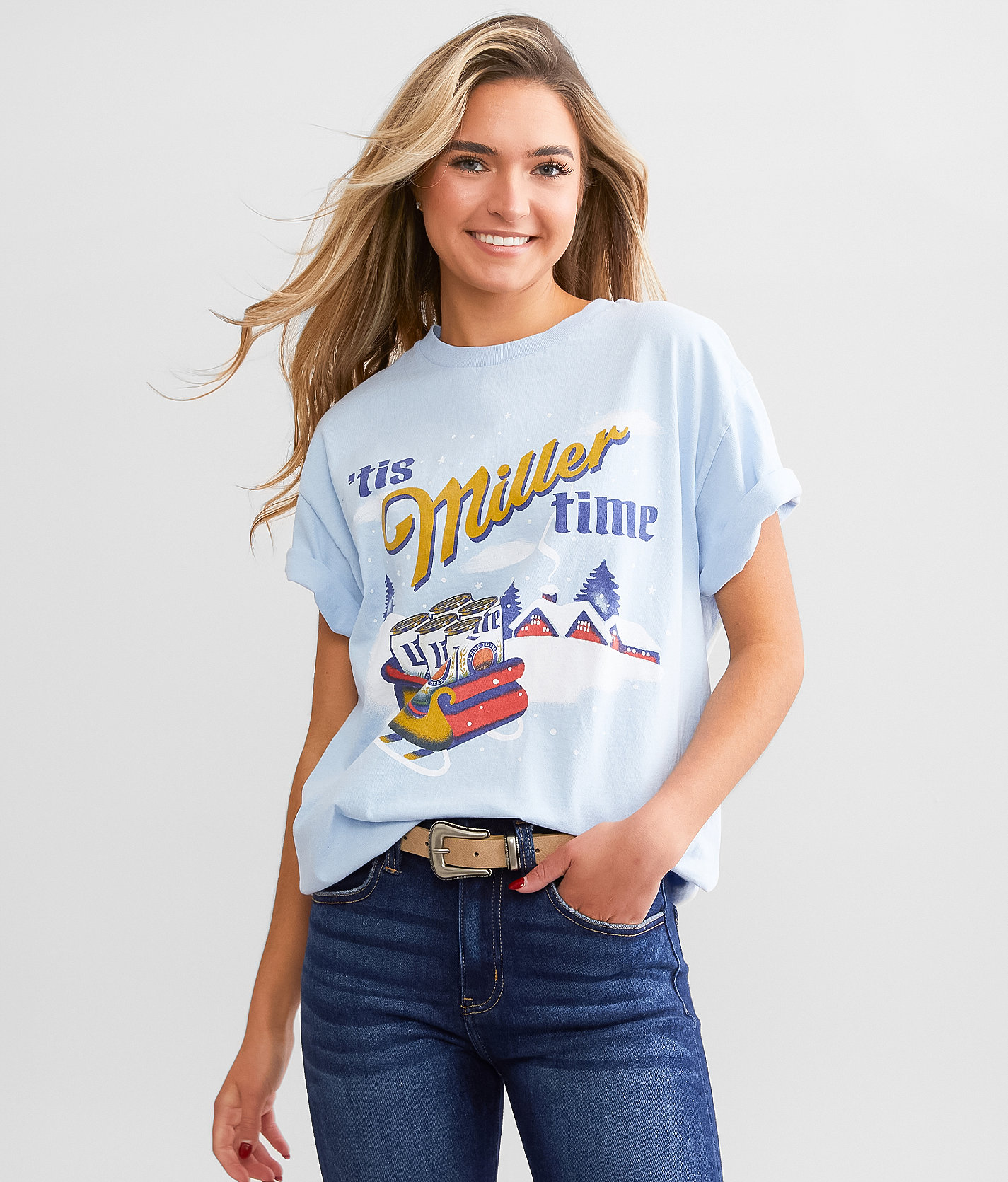 Junkfood Tis Miller Lite Time T-Shirt - Women's T-Shirts in Light Blue
