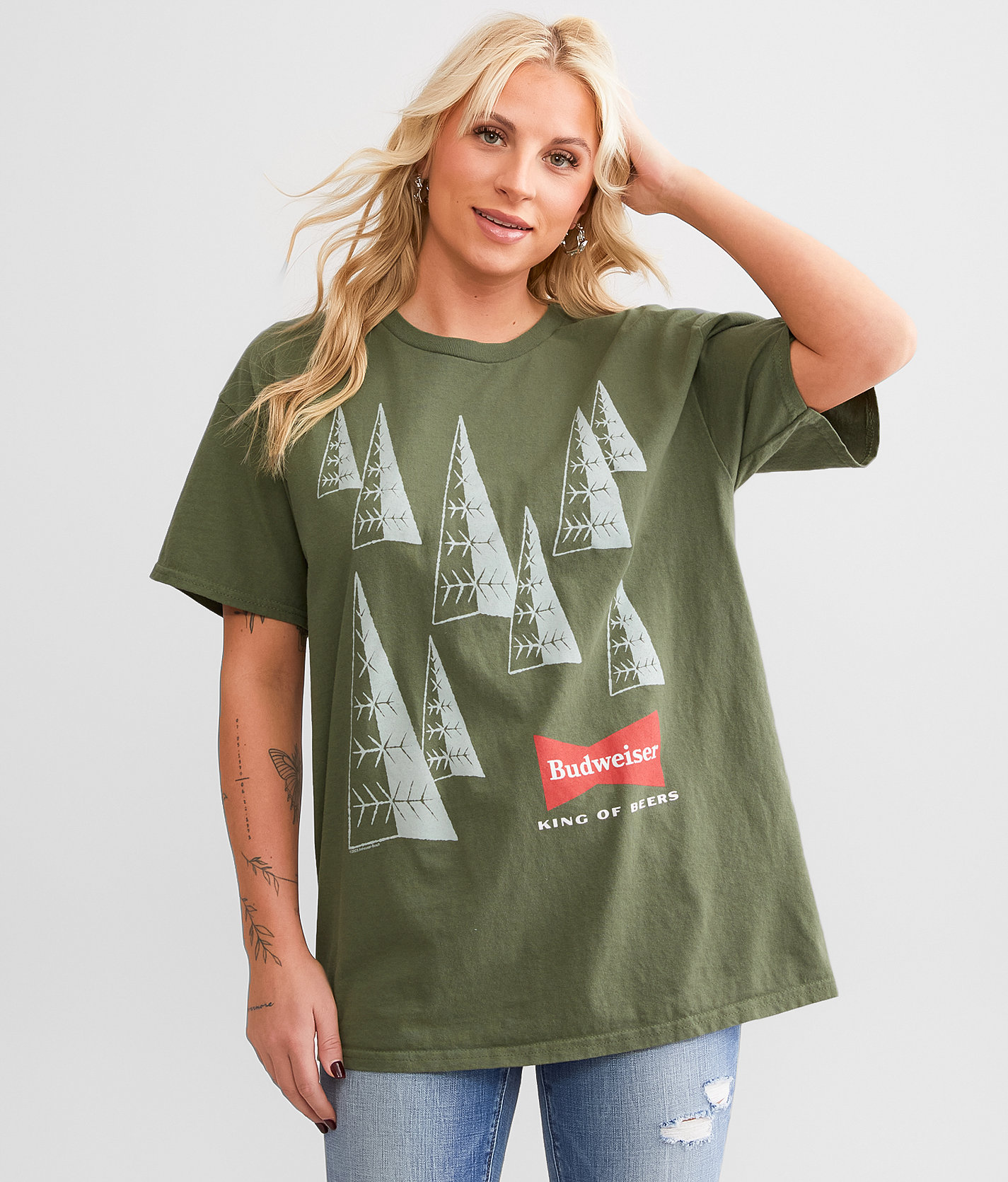Junkfood Budweiser Trees T-Shirt - Women's T-Shirts in Military Green