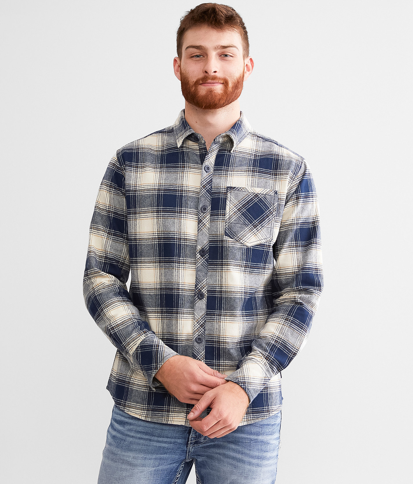 Departwest Flannel Shirt - Men's Shirts in Cream Navy Tan