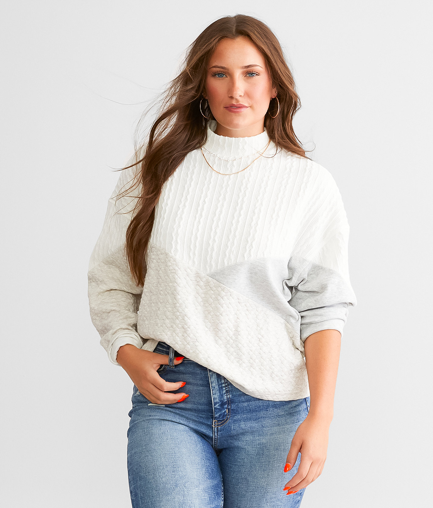 BKE Mock Neck Pullover - Women's Sweatshirts in White Grey