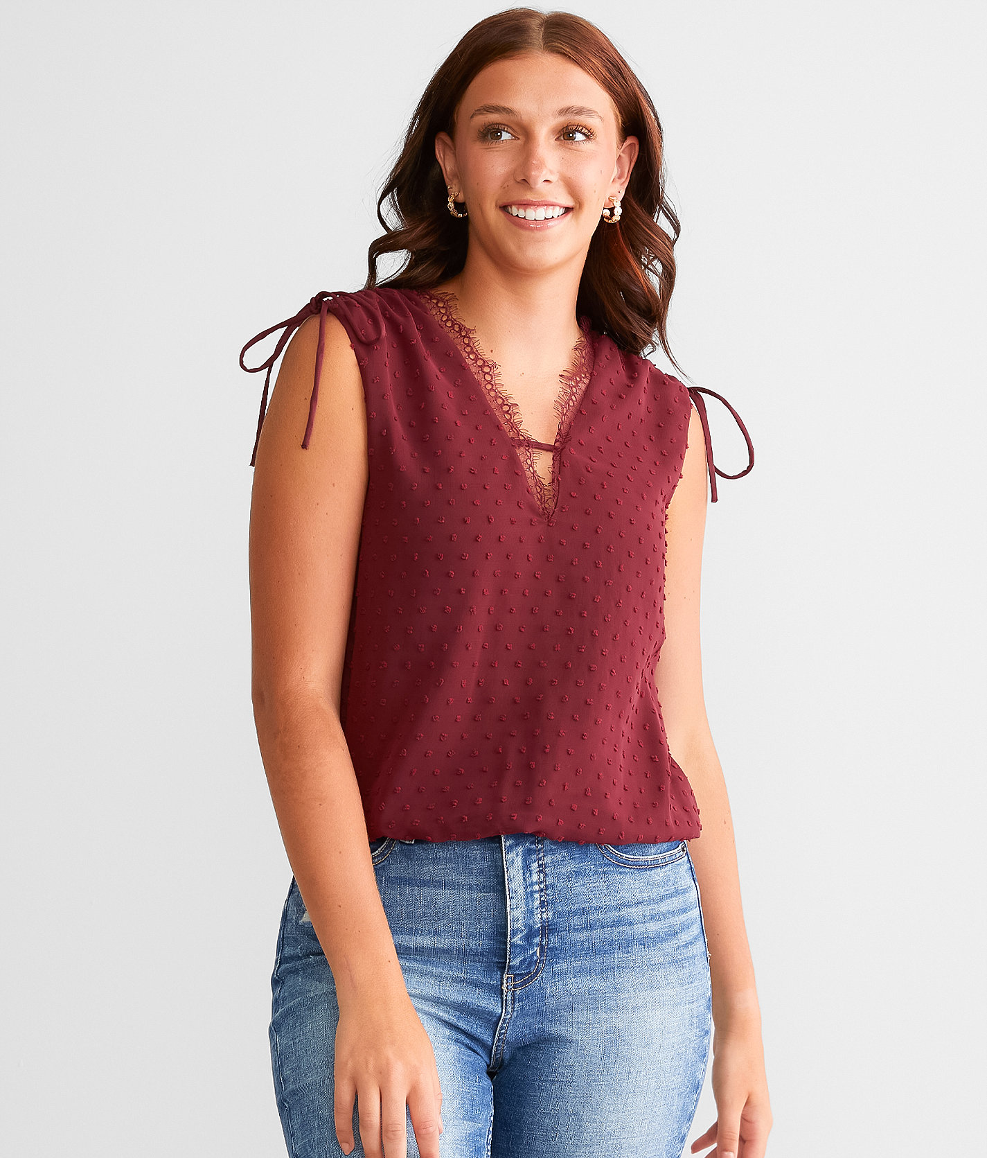 Daytrip Swiss Dot Chiffon Tank Top - Women's Tank Tops in Burgundy