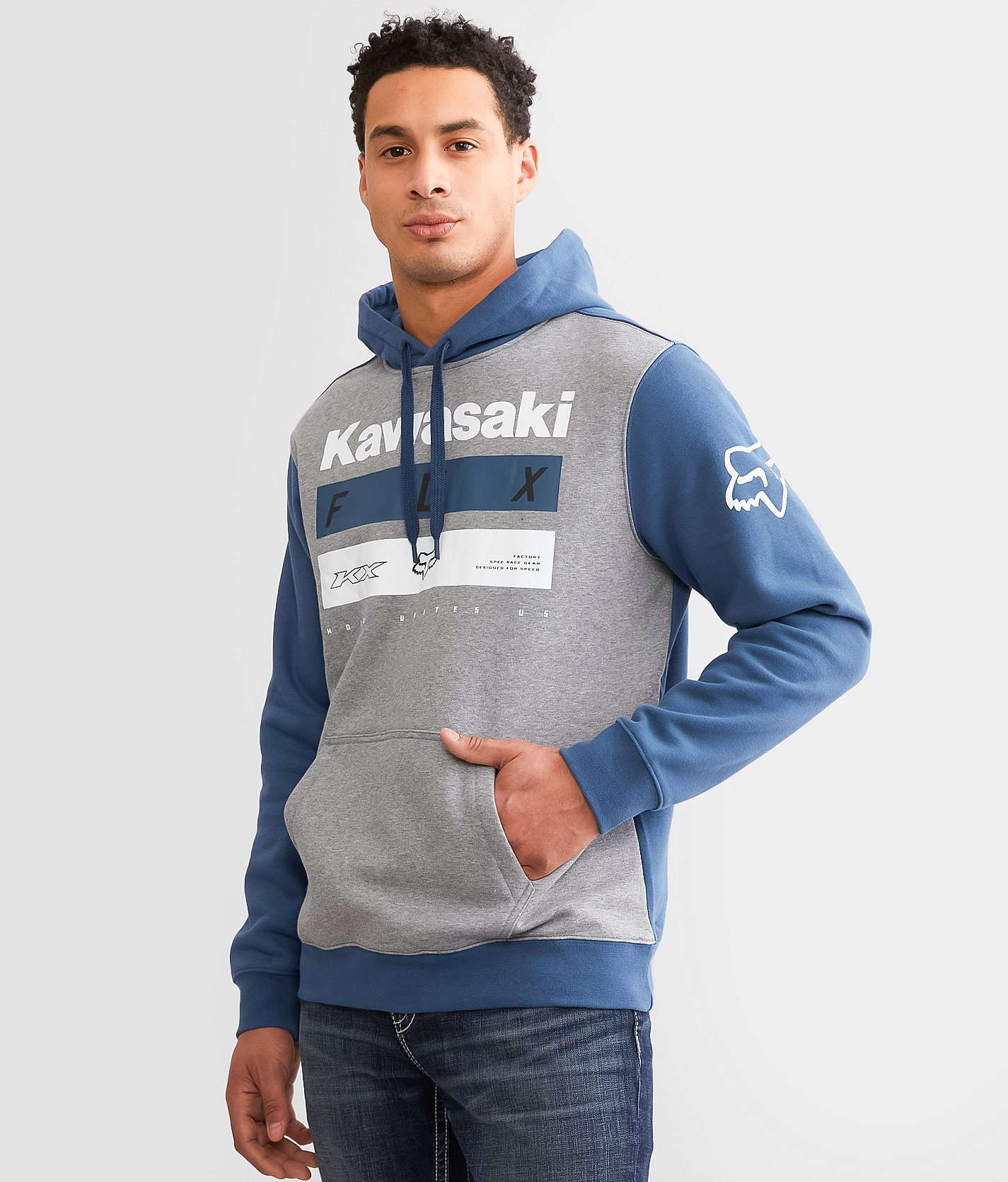 Fox Racing Kawasaki Stripes Hooded Sweatshirt - Men's Sweatshirts in Dark Indigo