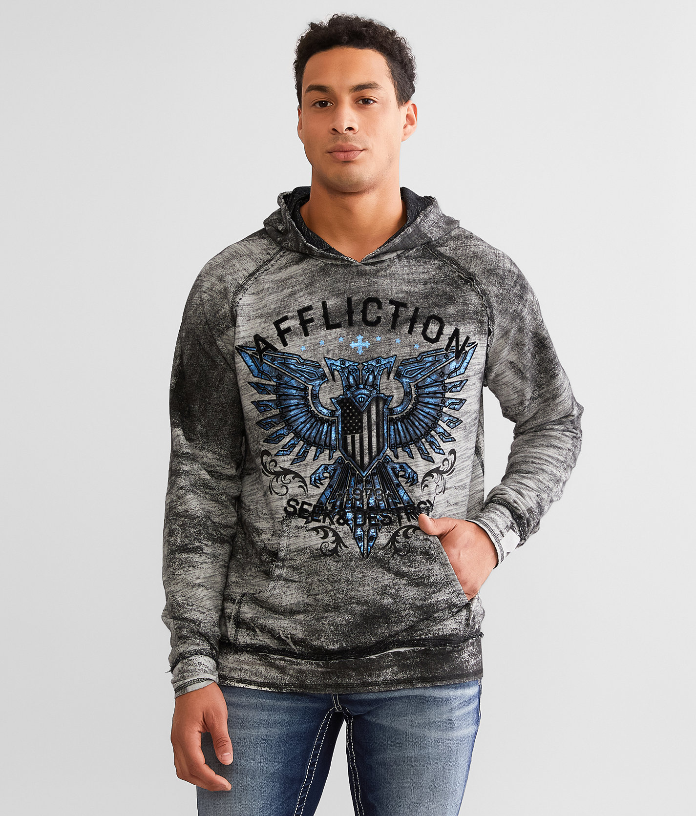 Affliction Active Duty Reversible Hoodie - Men's Sweatshirts in White Black