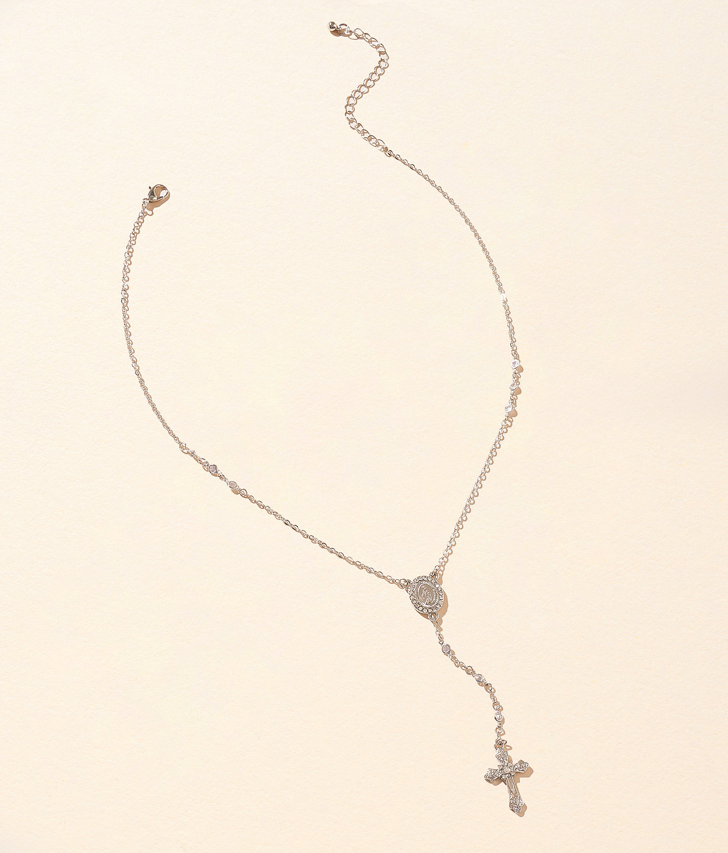 boutique by BKE Glitz Cross Necklace - Women's Jewelry in Silver